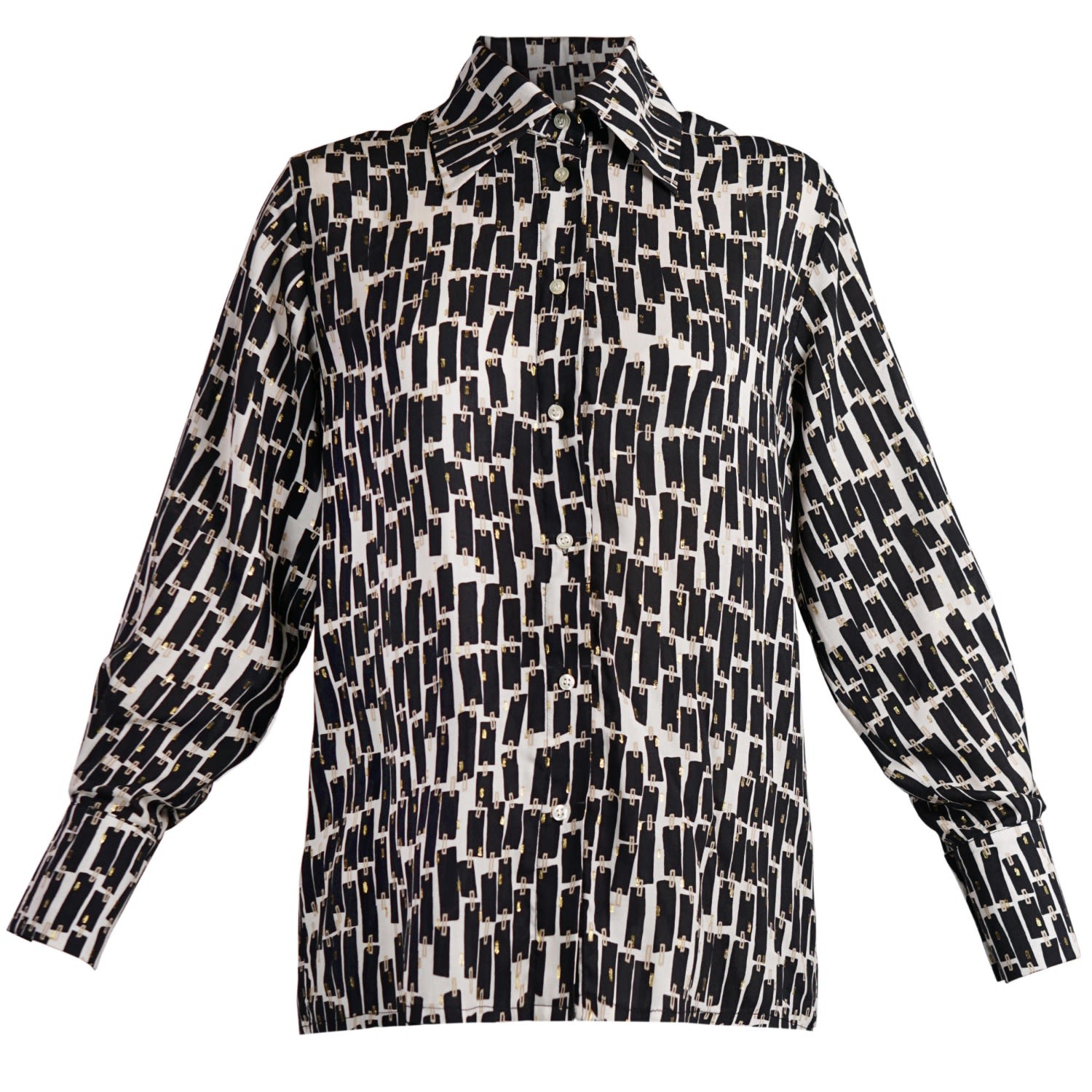 Women’s Elisha Shirt - Black & Cream Rectangle Print Small Antonia York