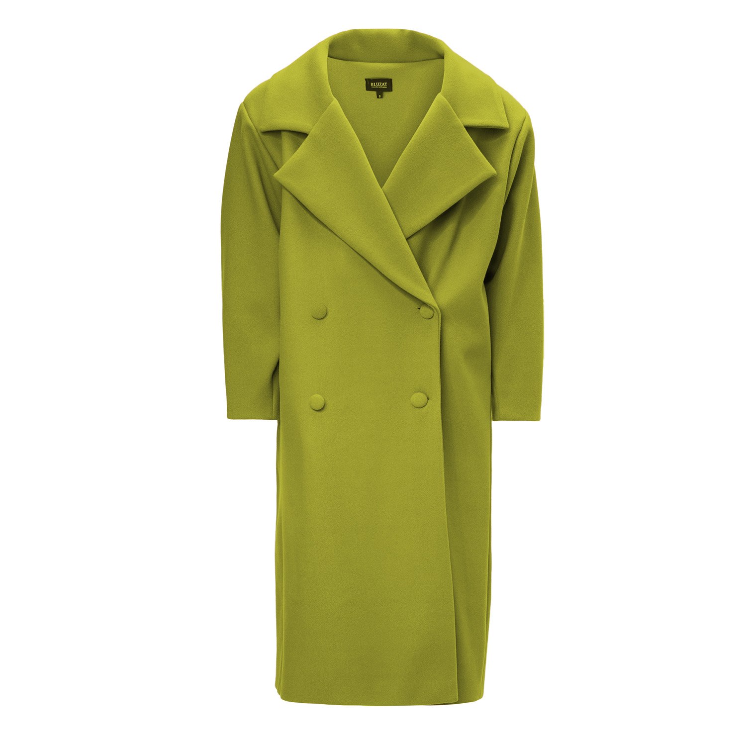 Women’s Green Structured Wool Coat With Oversized Lapels Medium Bluzat