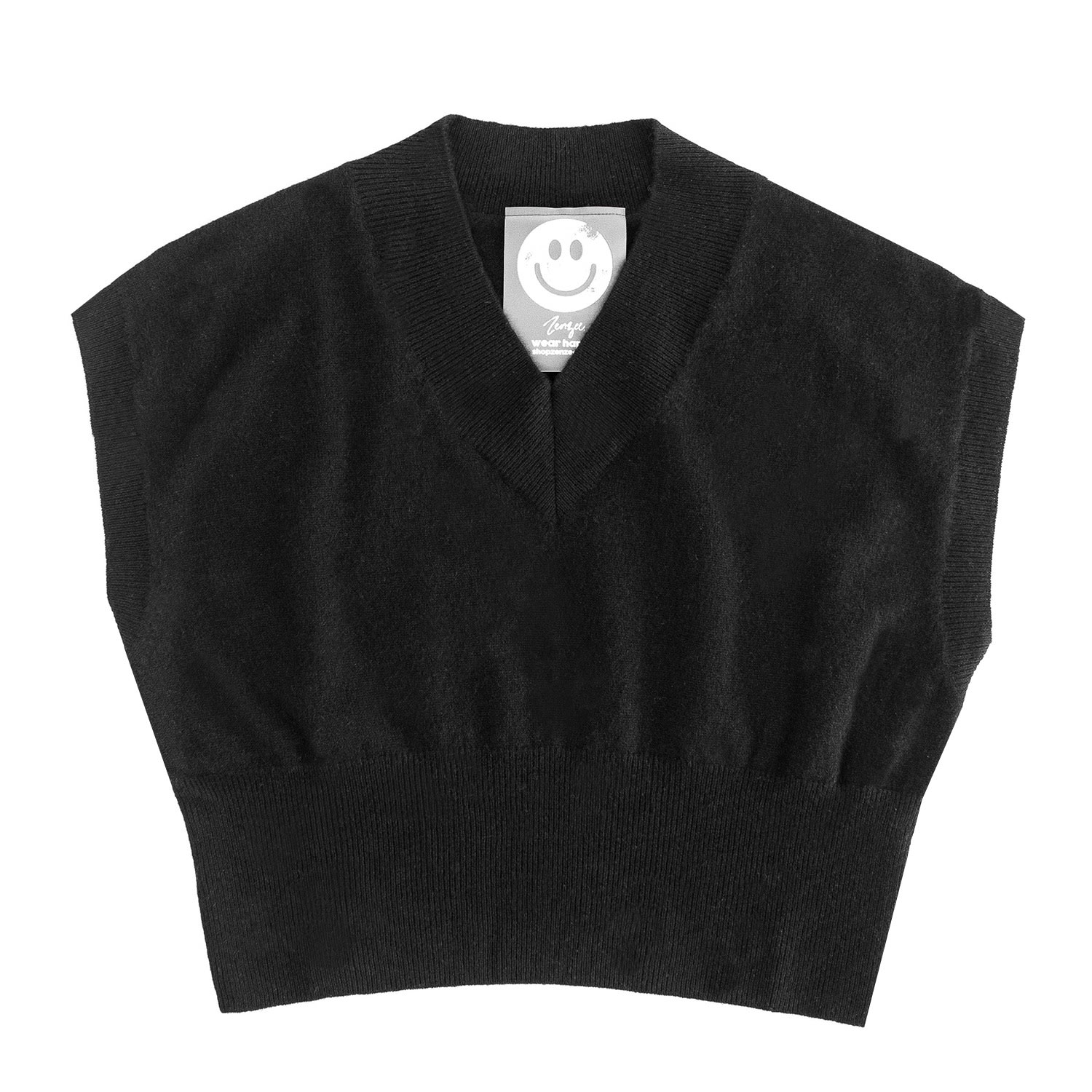 Women’s Cashmere Cropped Sweater Vest - Black Large Zenzee