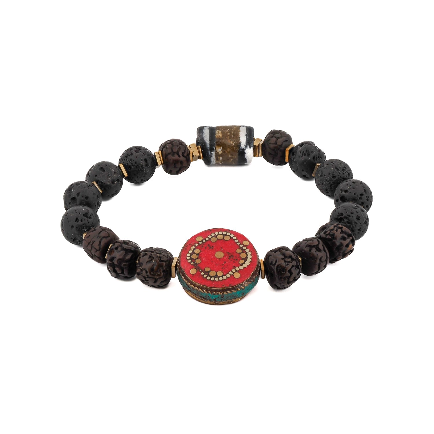 Men’s Gold / Black / Red Prayer Seed Beads Meditation Bracelet - Black Ebru Jewelry