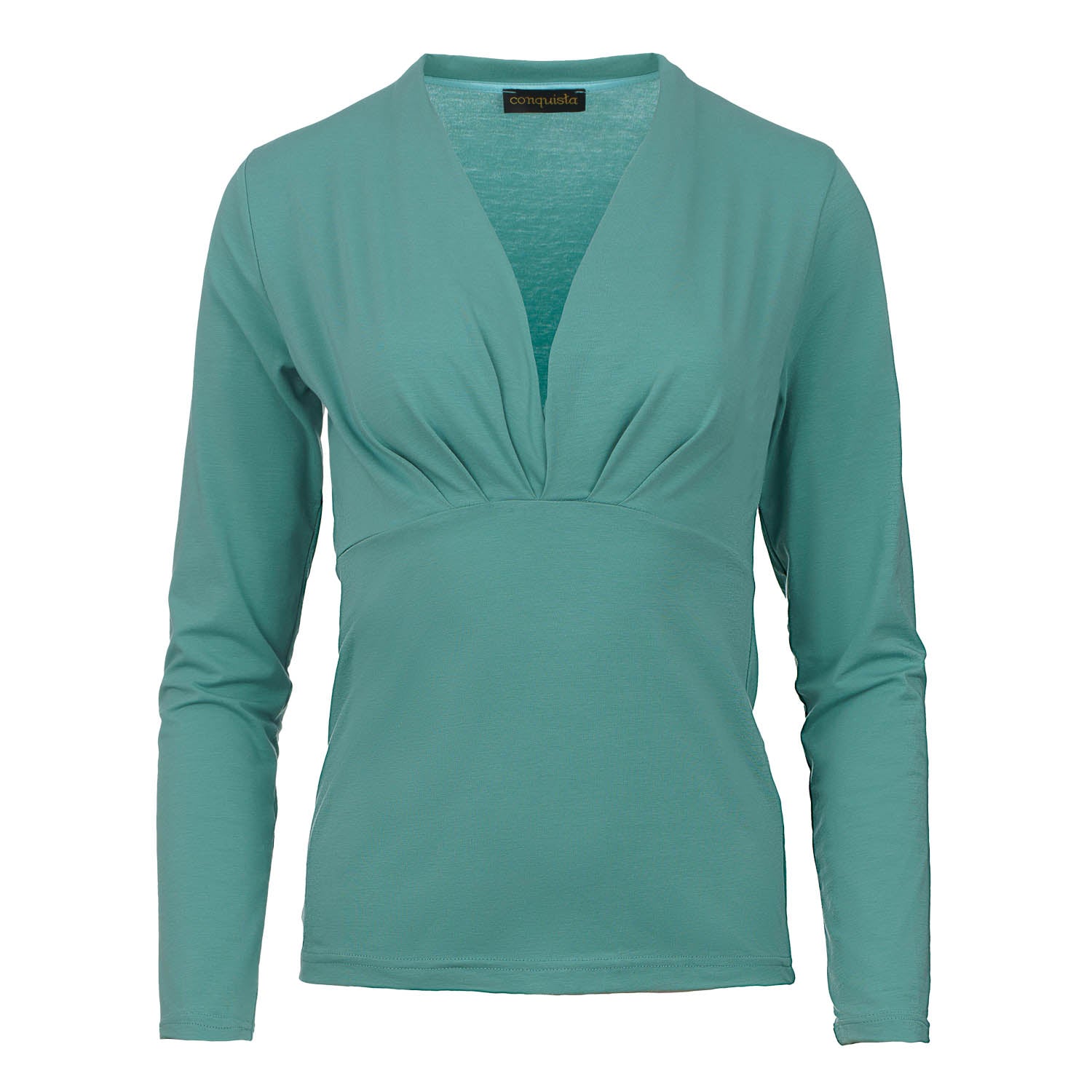 Women’s Green Mint Long Sleeve Faux Wrap Top In Stretch Jersey Sustainable Fabric Small Conquista