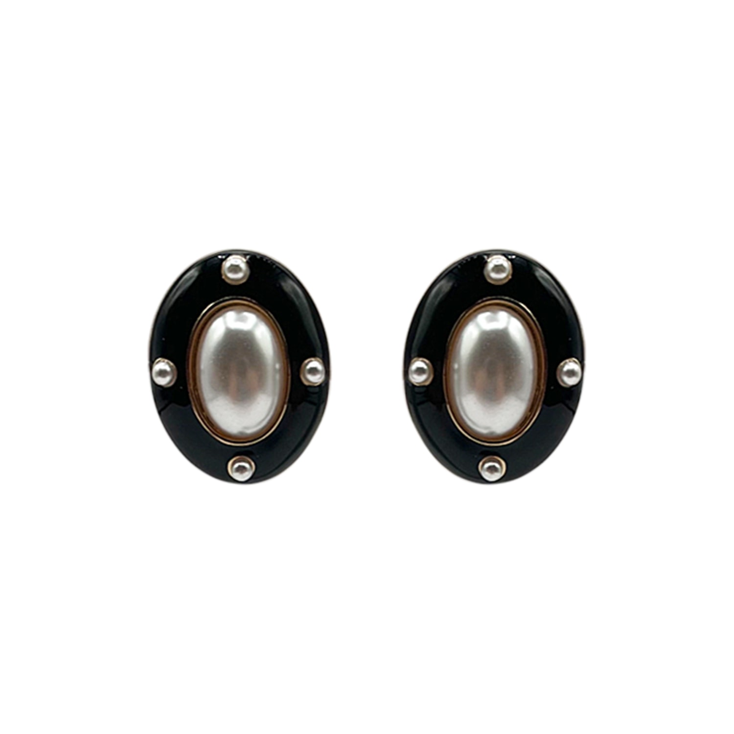 Women’s Black / Silver Black Enamel Oval Clip Earrings Michael Nash Jewelry