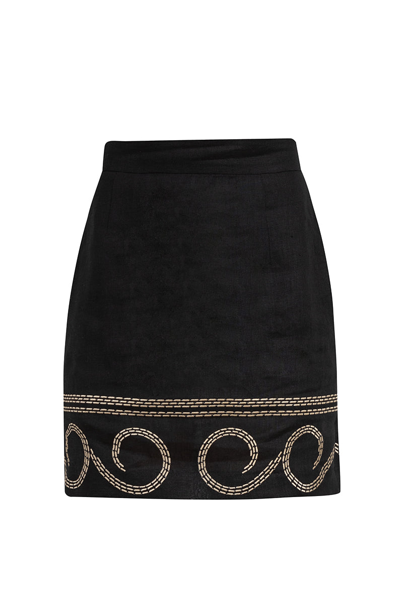 Women’s Linen Embroidered Mini Skirt In Black Extra Small Cliché Reborn