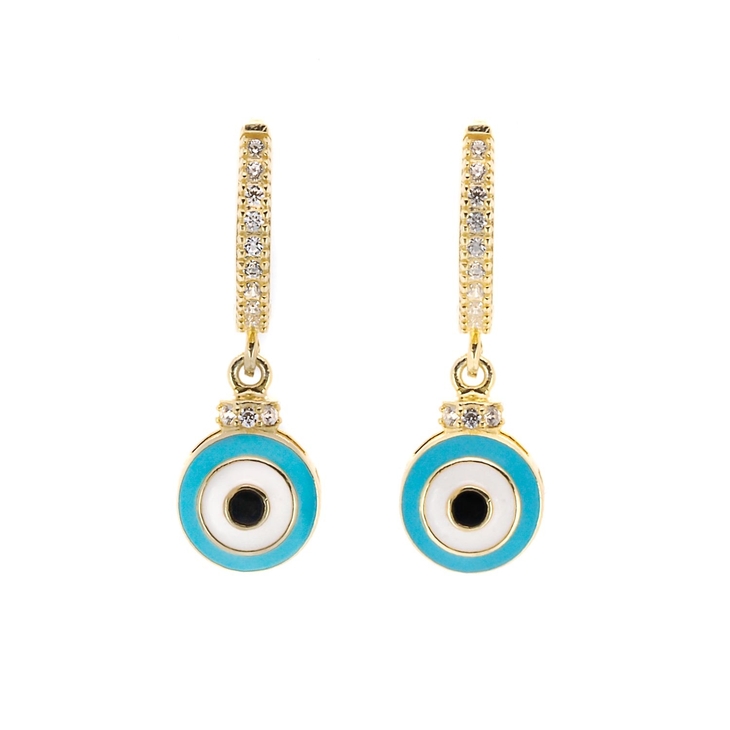 Women’s Gold / Blue / White Turquoise Enamel Evil Eye Gold Plated Earrings - Gold Ebru Jewelry