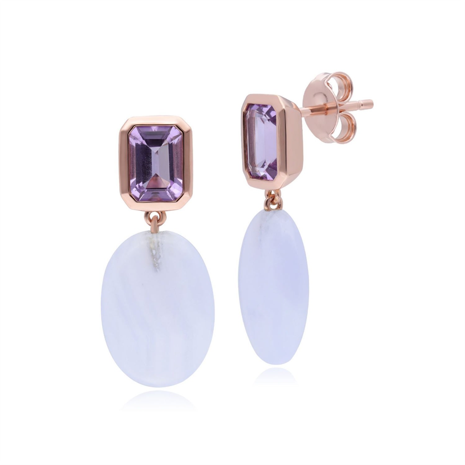 Women’s Ecfew Rose Gold Plated Sterling Silver Amethyst & Blue Lace Agate Drop Earrings Gemondo