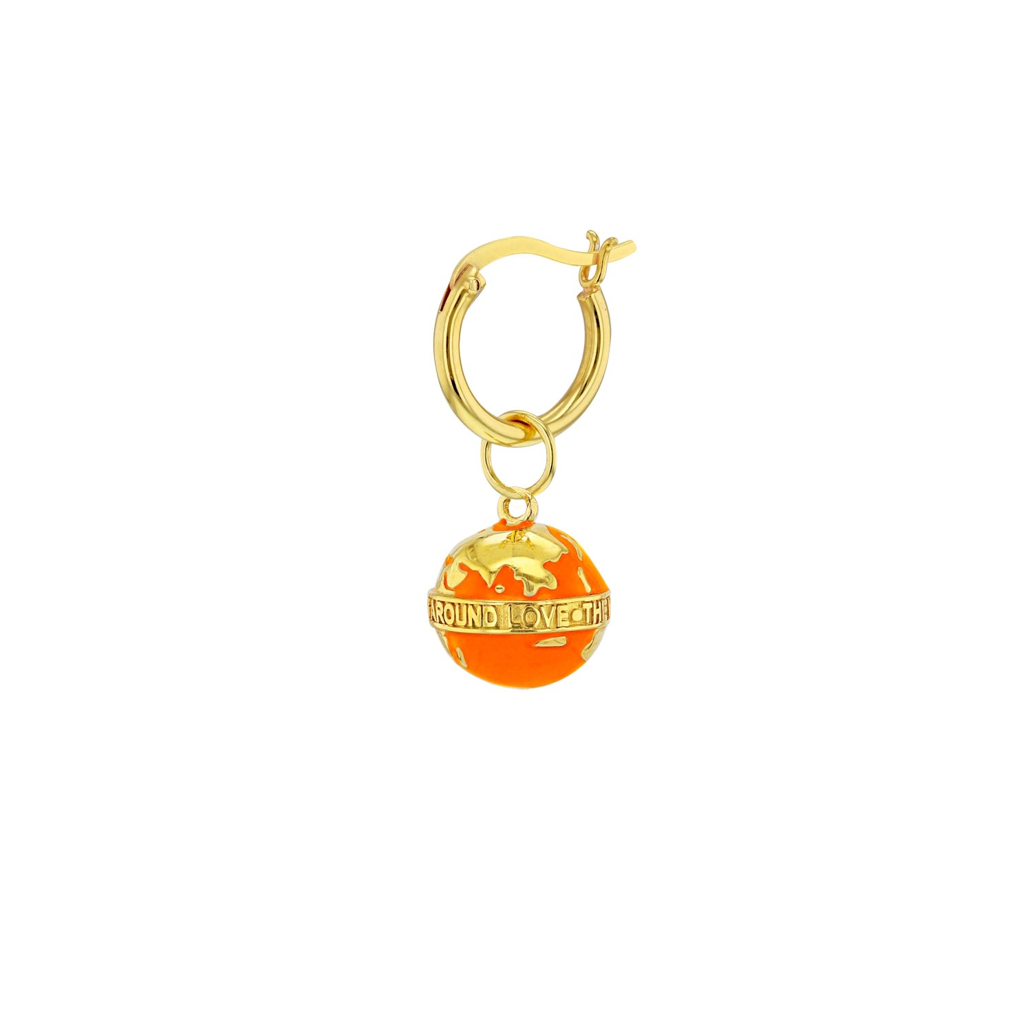 Men’s Gold / Yellow / Orange Orange & 18Kt Gold-Plated Mini Globe Charm On Gold Hoop True Rocks