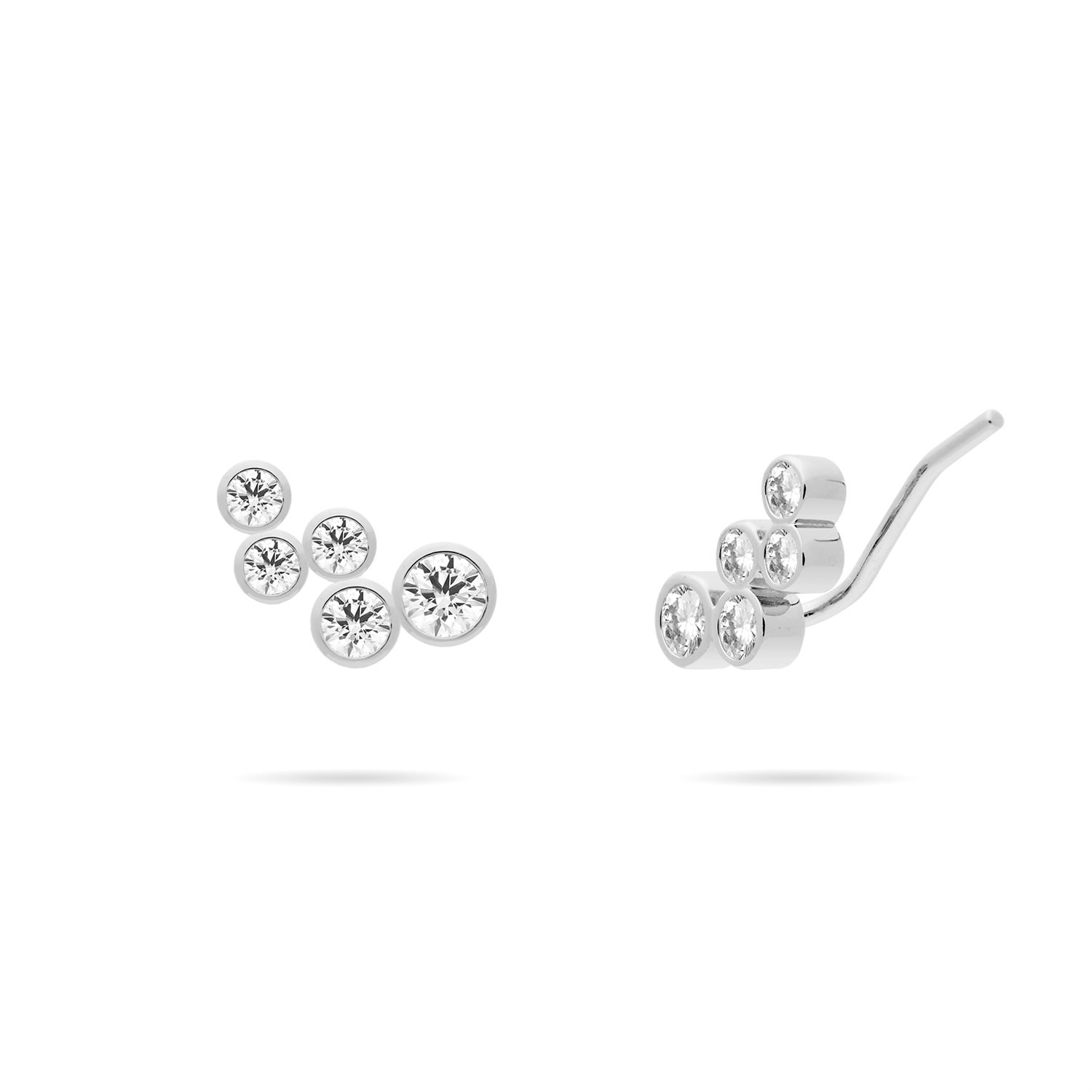 Women’s Clustered Bezel Set Cz Ear Climber Stud Earrings - Silver Meulien
