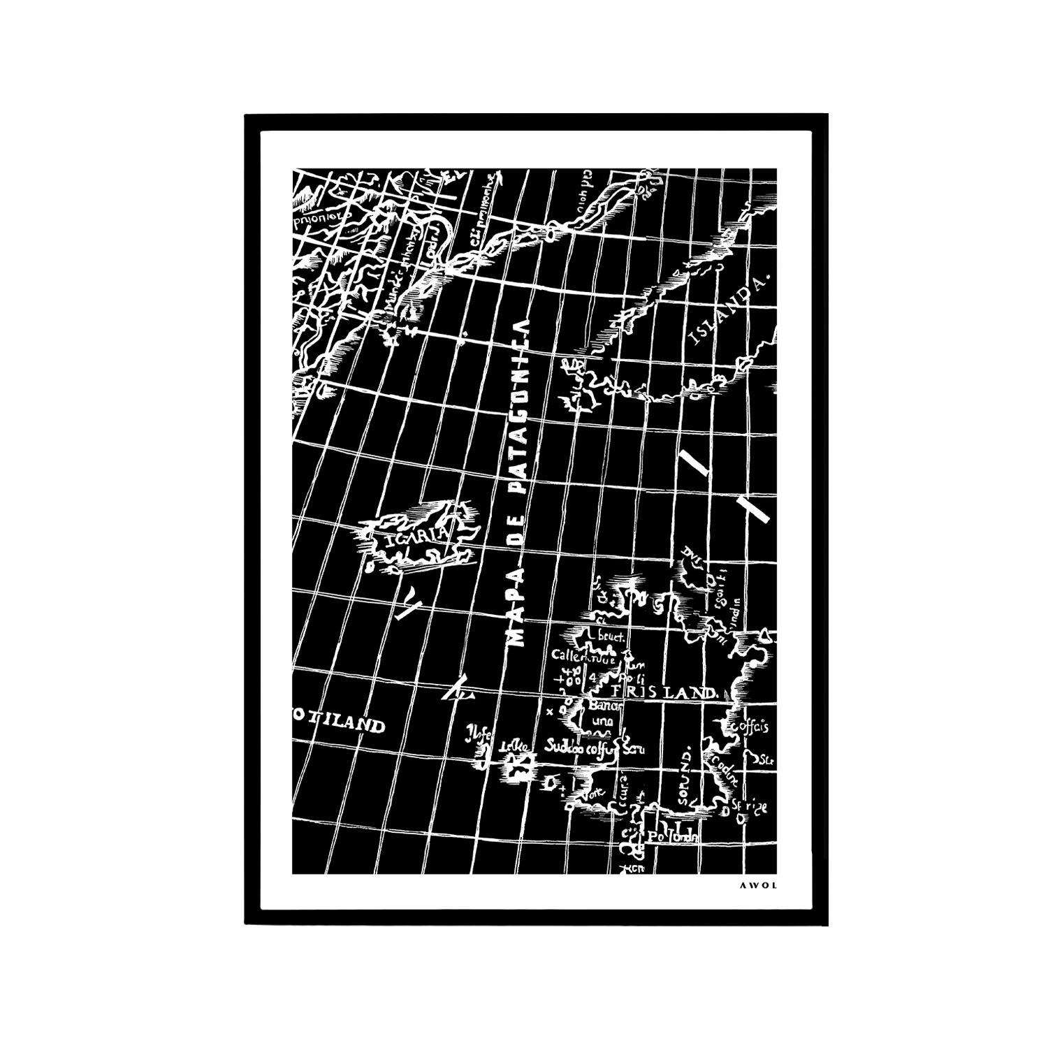 Black / White Modern - Vintage Navigation Map: Illustrated Art Print For The Modern Adventurer A4 210 X 297Mm Awol