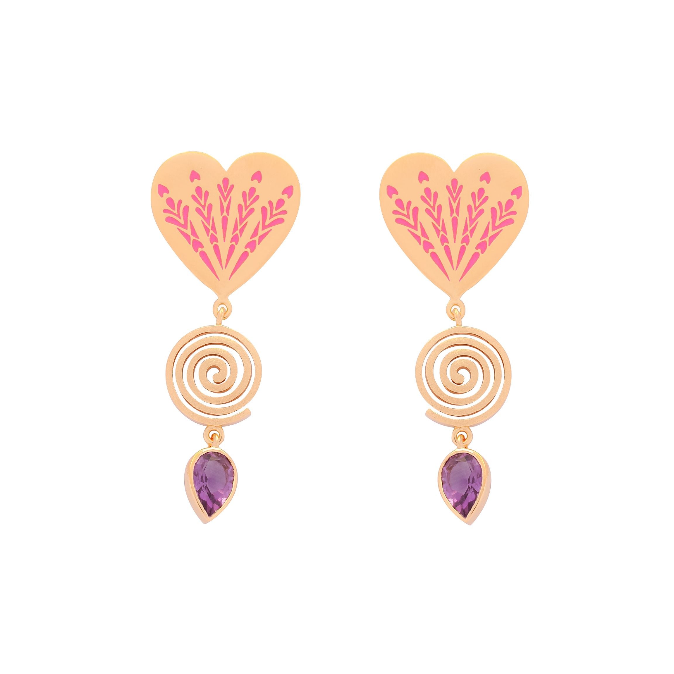 Women’s Pink / Purple Gold Vermeil I Heart Firework Earrings AprÃ¨s Youth