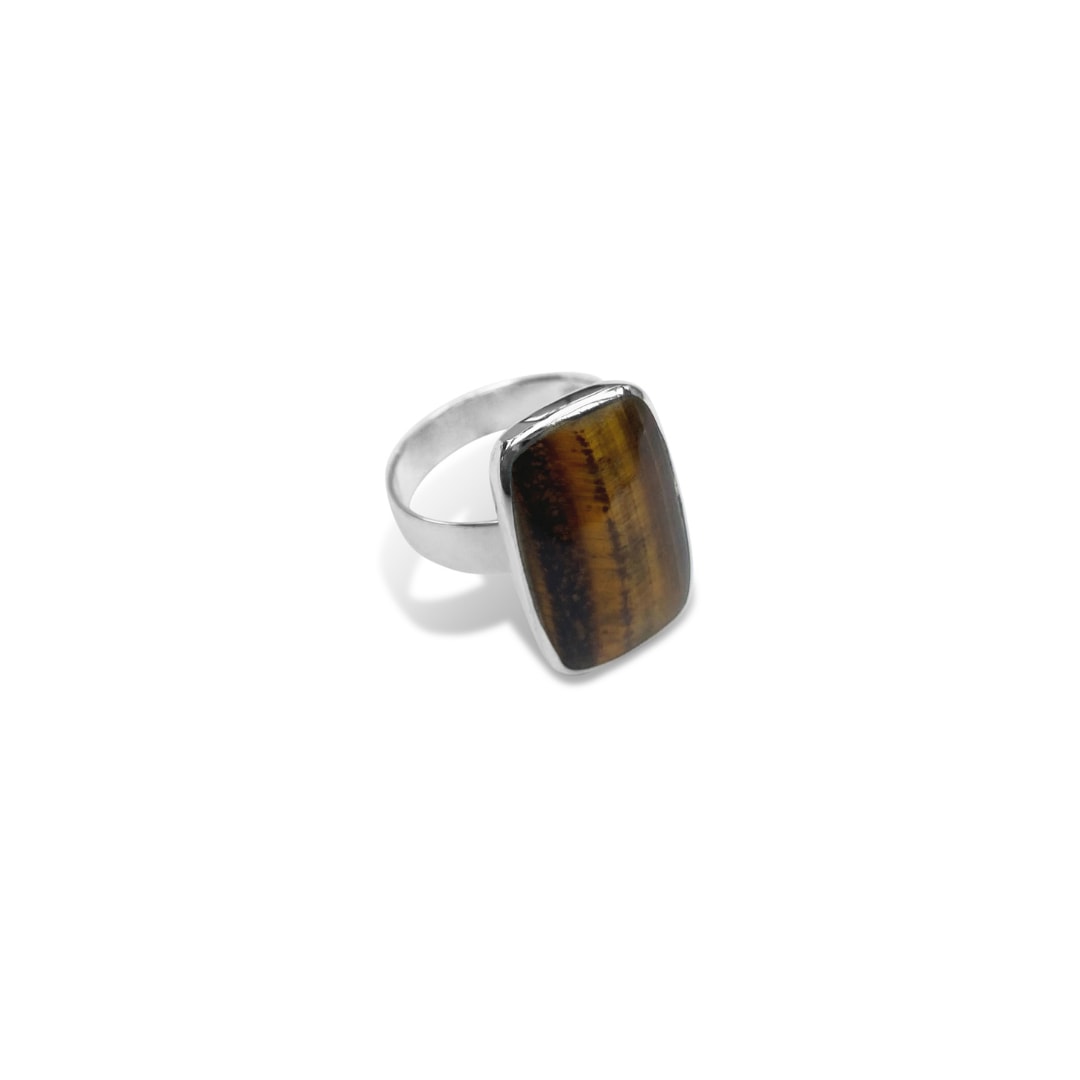 Women’s Brown / Silver La Stèle Tiger’s Eye Rectangle Ring Fv Jewellery