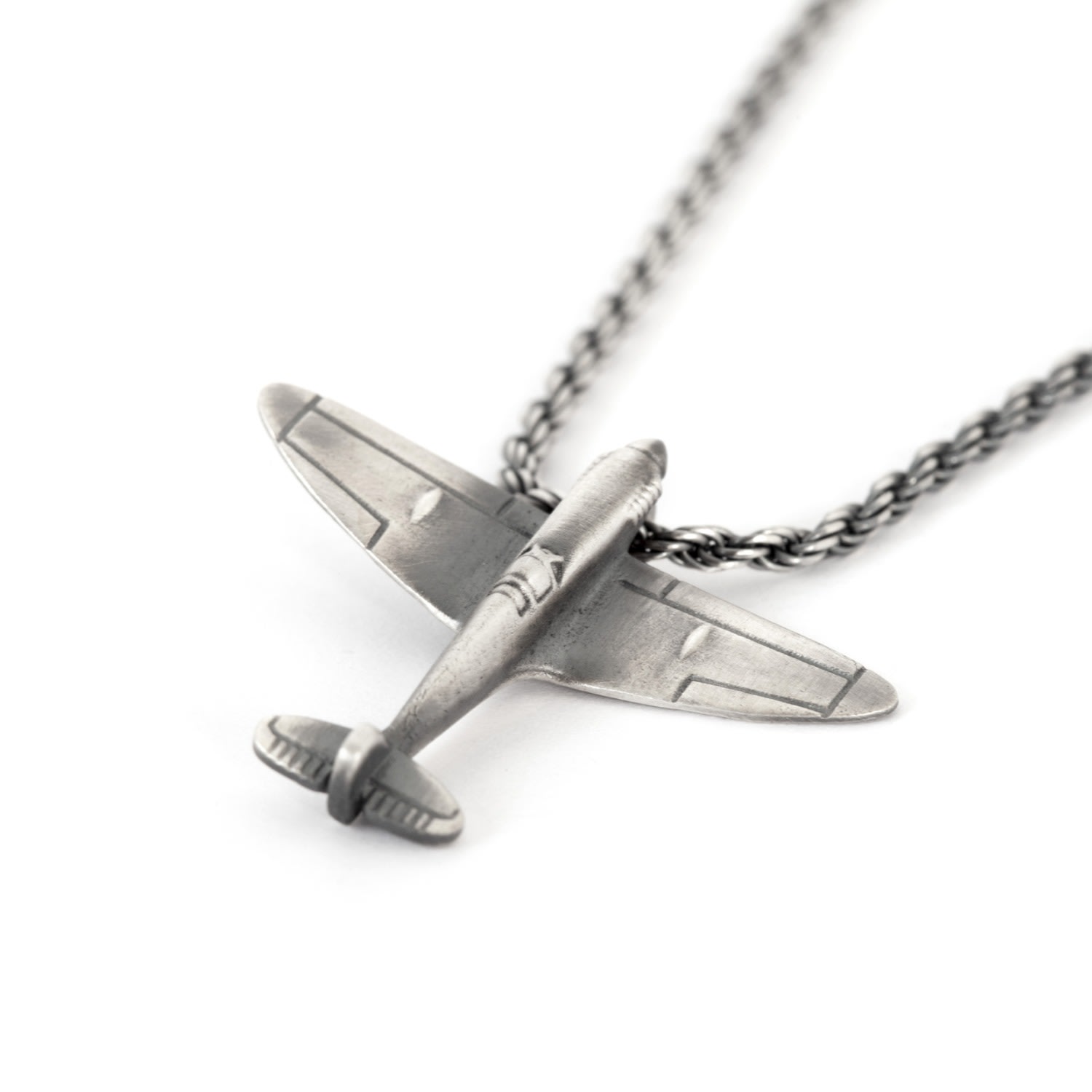 Men’s Spitfire Airplane Necklace In Solid Sterling Silver Tomerm Jewelry