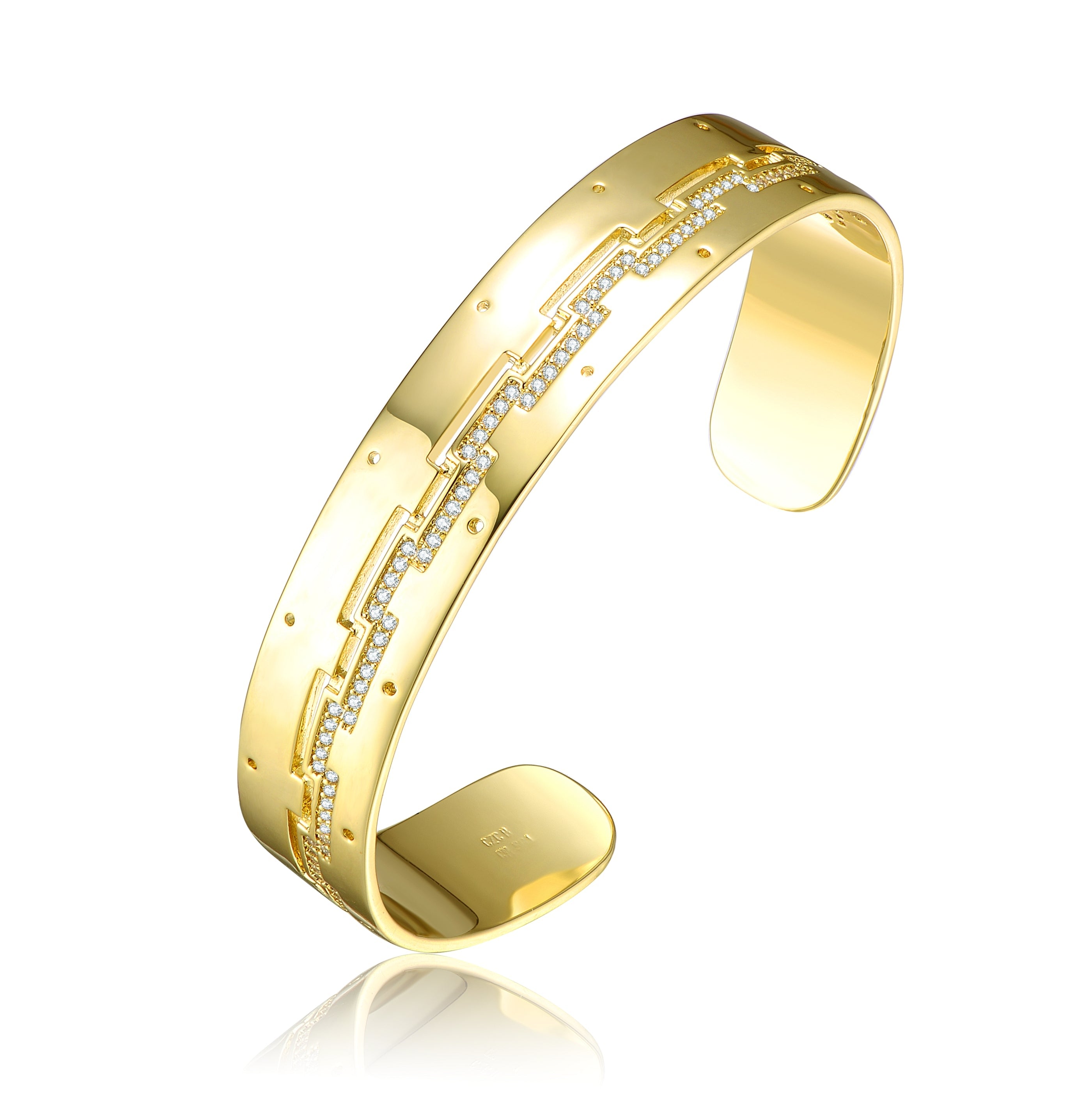 Women’s Gold / White Rachel Glauber Gold Plated With Cubic Zirconias Zig Zag Cuff Bracelet Genevive Jewelry