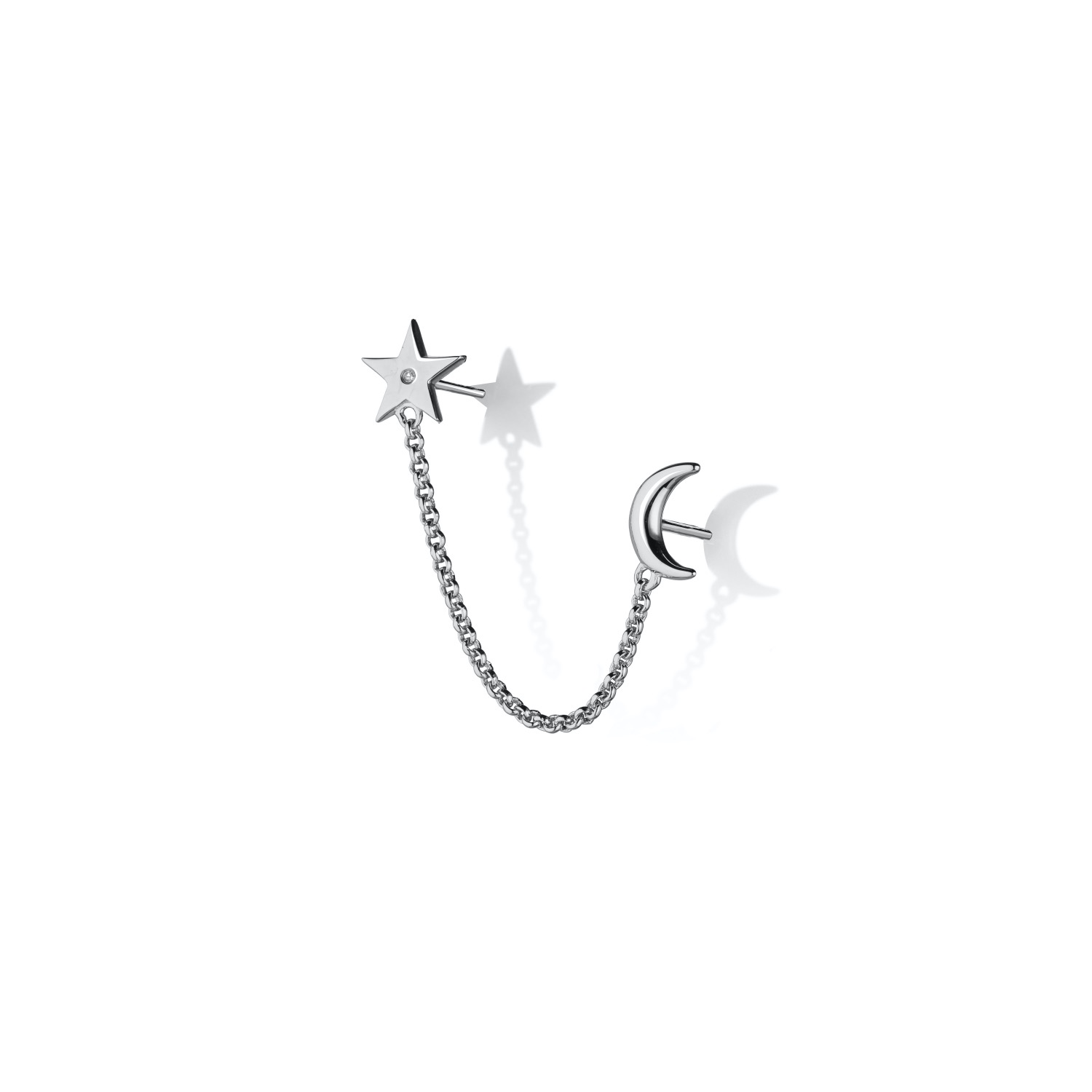 Women’s Silver & Diamond Celestial Chain Link Earring Steff Jewellery