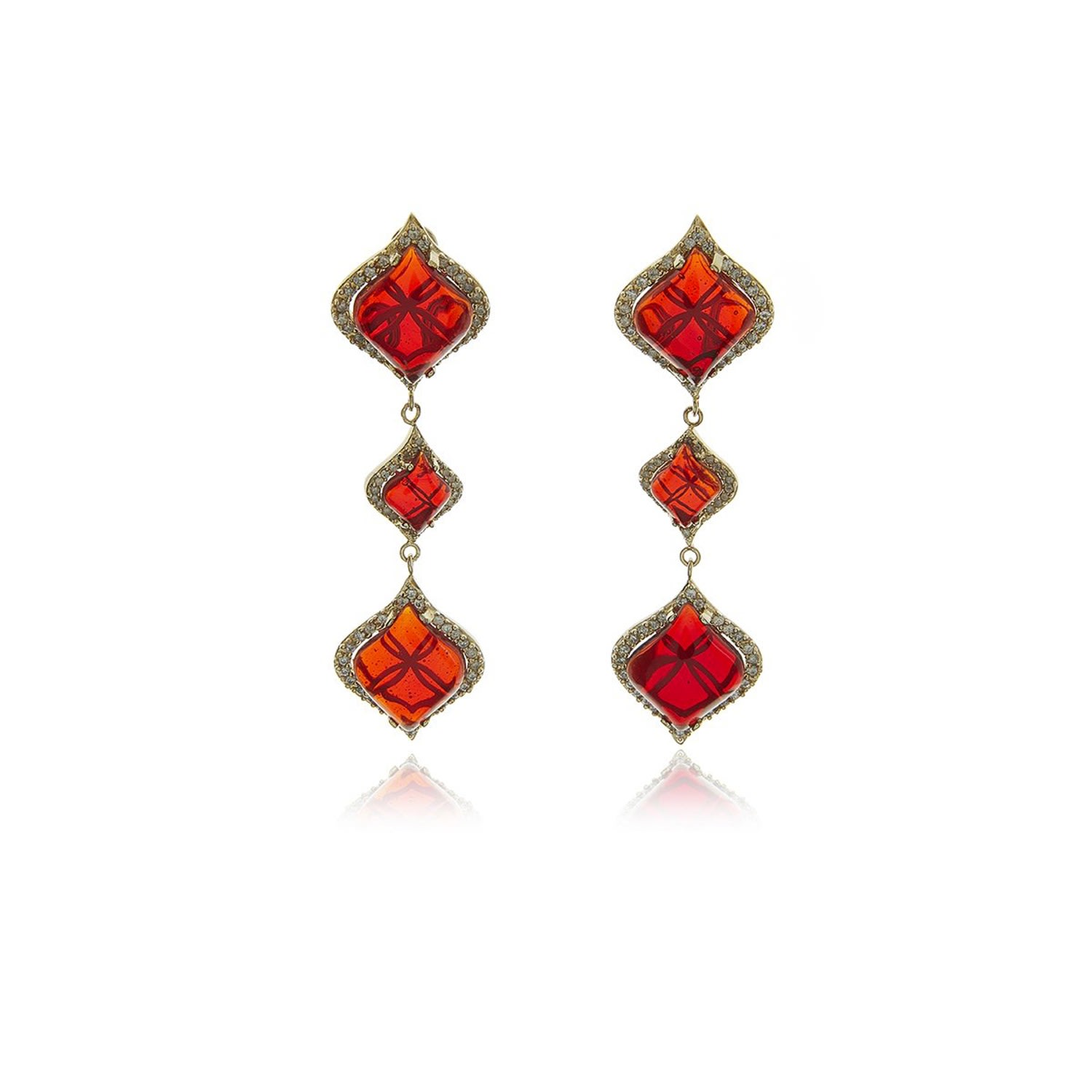 Women’s Gold Petals Garnet Long Earrings Georgina Jewelry