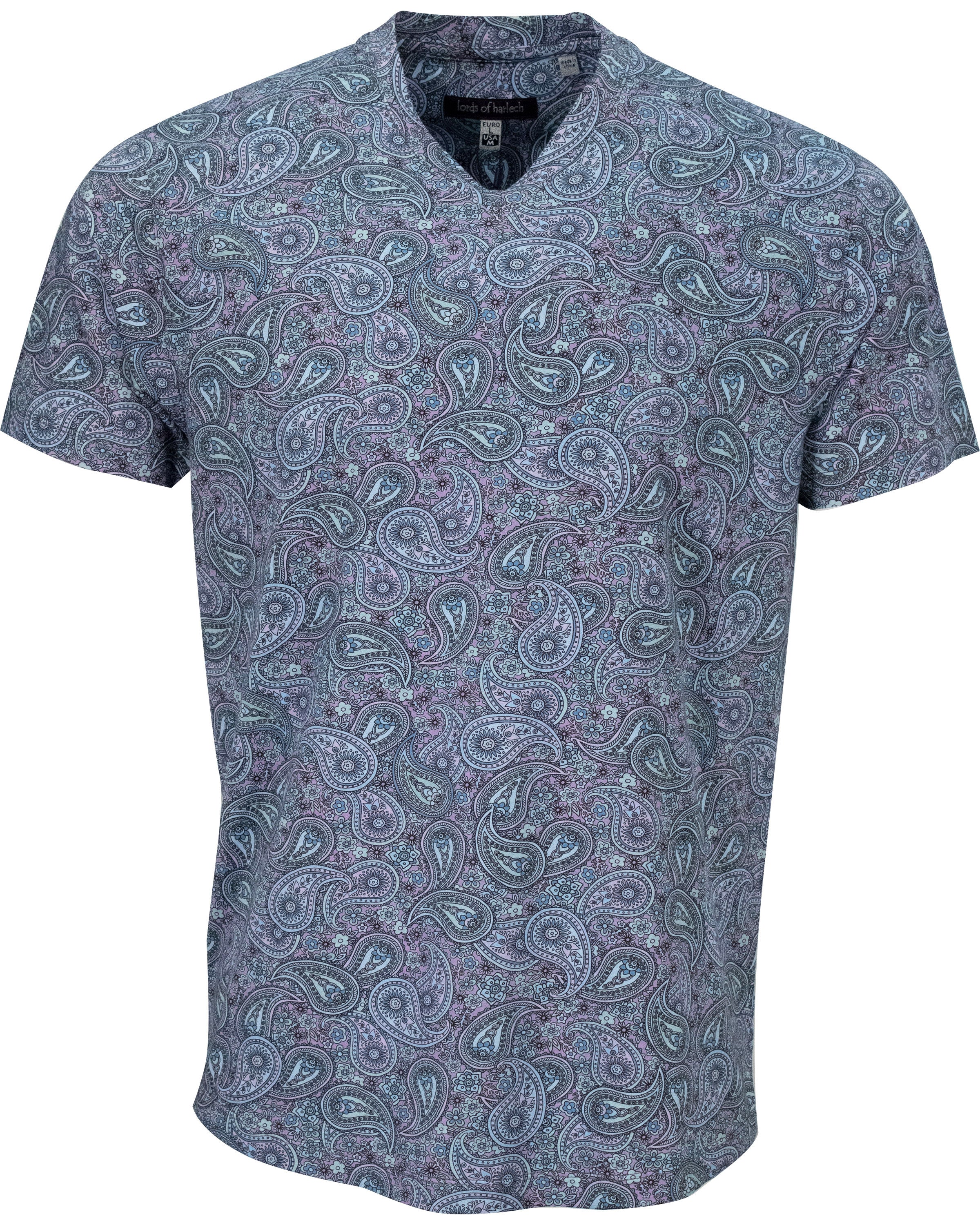 Men’s Blue / Pink / Purple Maze Trippy Paisley V-Neck Tee - Lavender Large Lords of Harlech