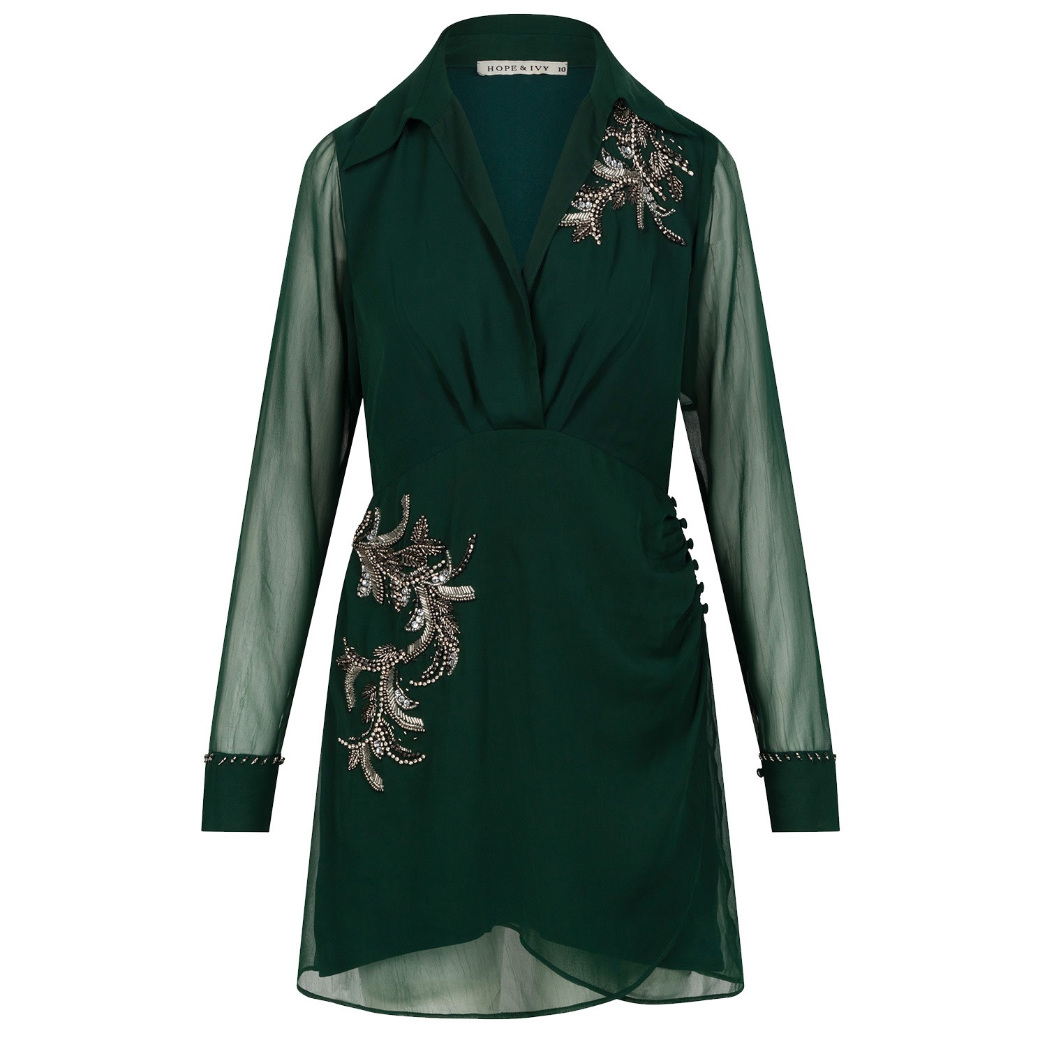 Women’s Green The Lennon Metallic Embellished And Embroidered Mini Dress Medium Hope and Ivy