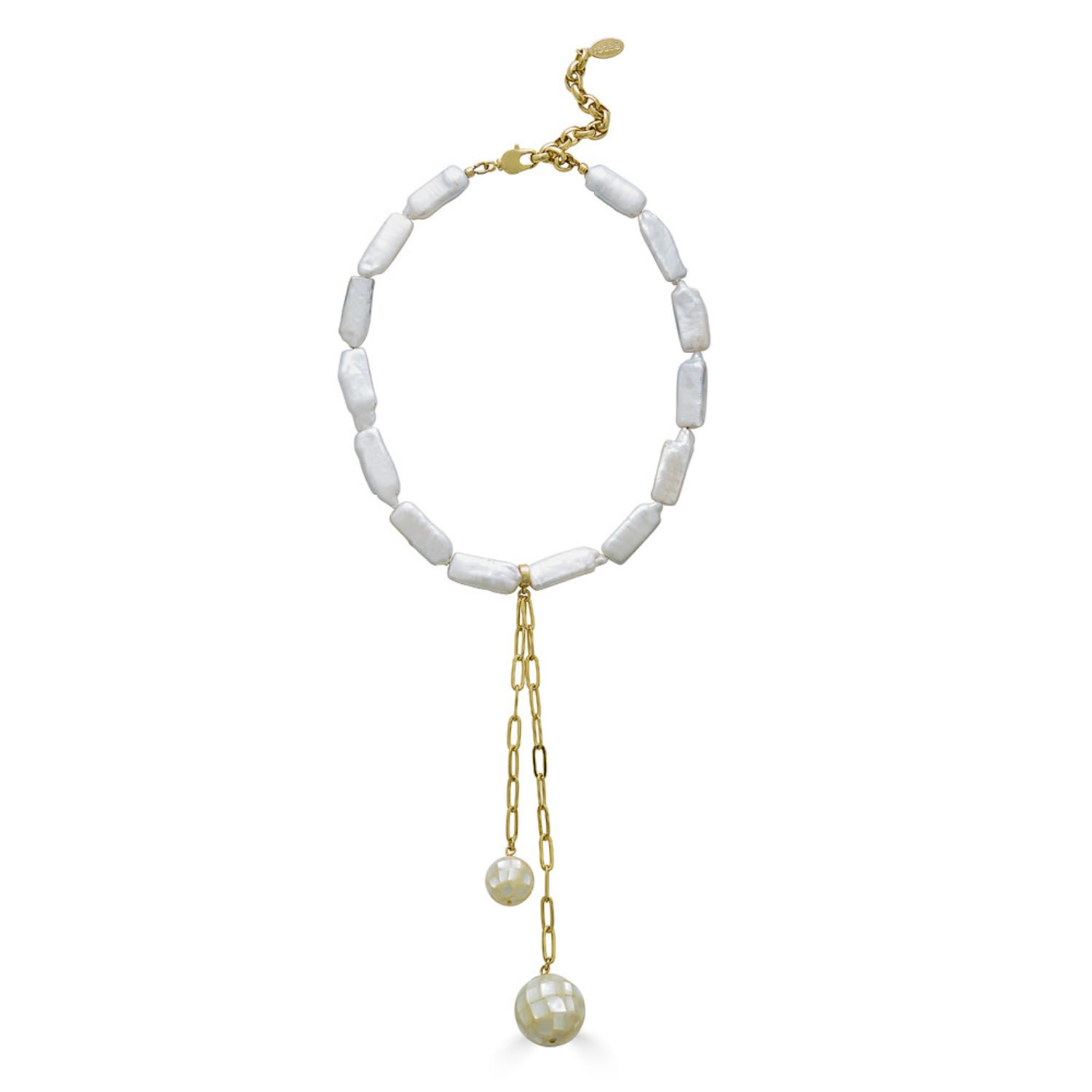 Women’s Gold / White Meri Biwa Pearl And Mosaic Shell Pendant Necklace Rodela