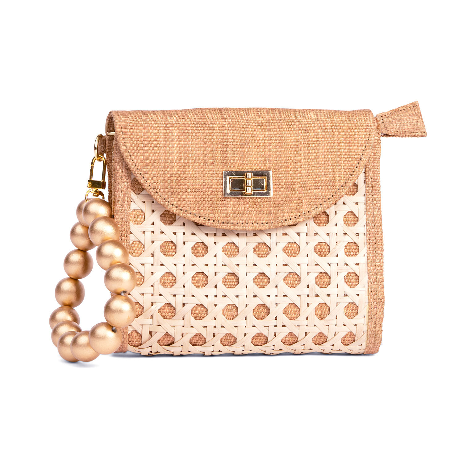 Women’s The Davina Tan & Gold Woven Rattan Purse Soli & Sun