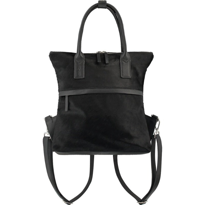 Women’s Black Calf Hair Unisex Leather Backpack Byrre Brix+Bailey