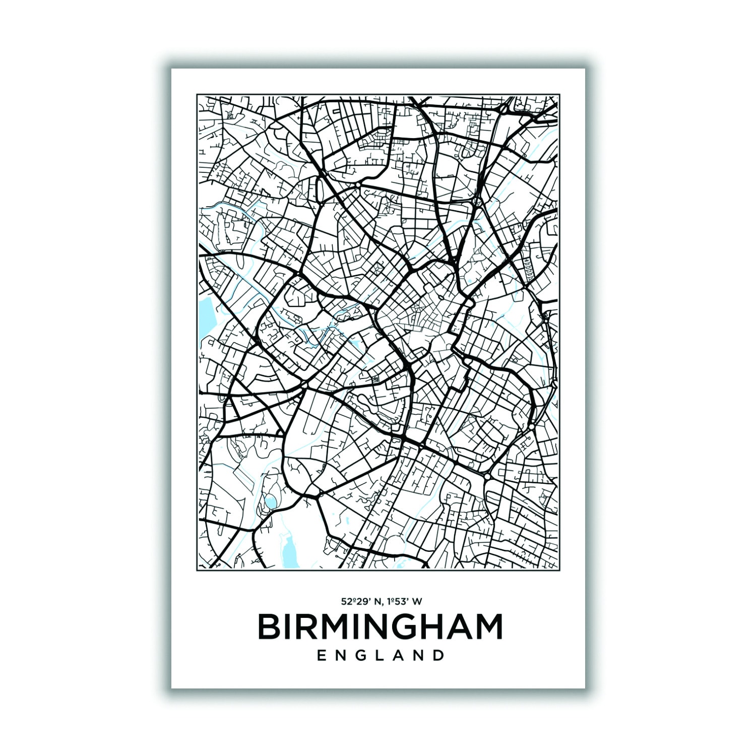 Black Map Of Birmingham England A4 210 X 297Mm Stanley Print House