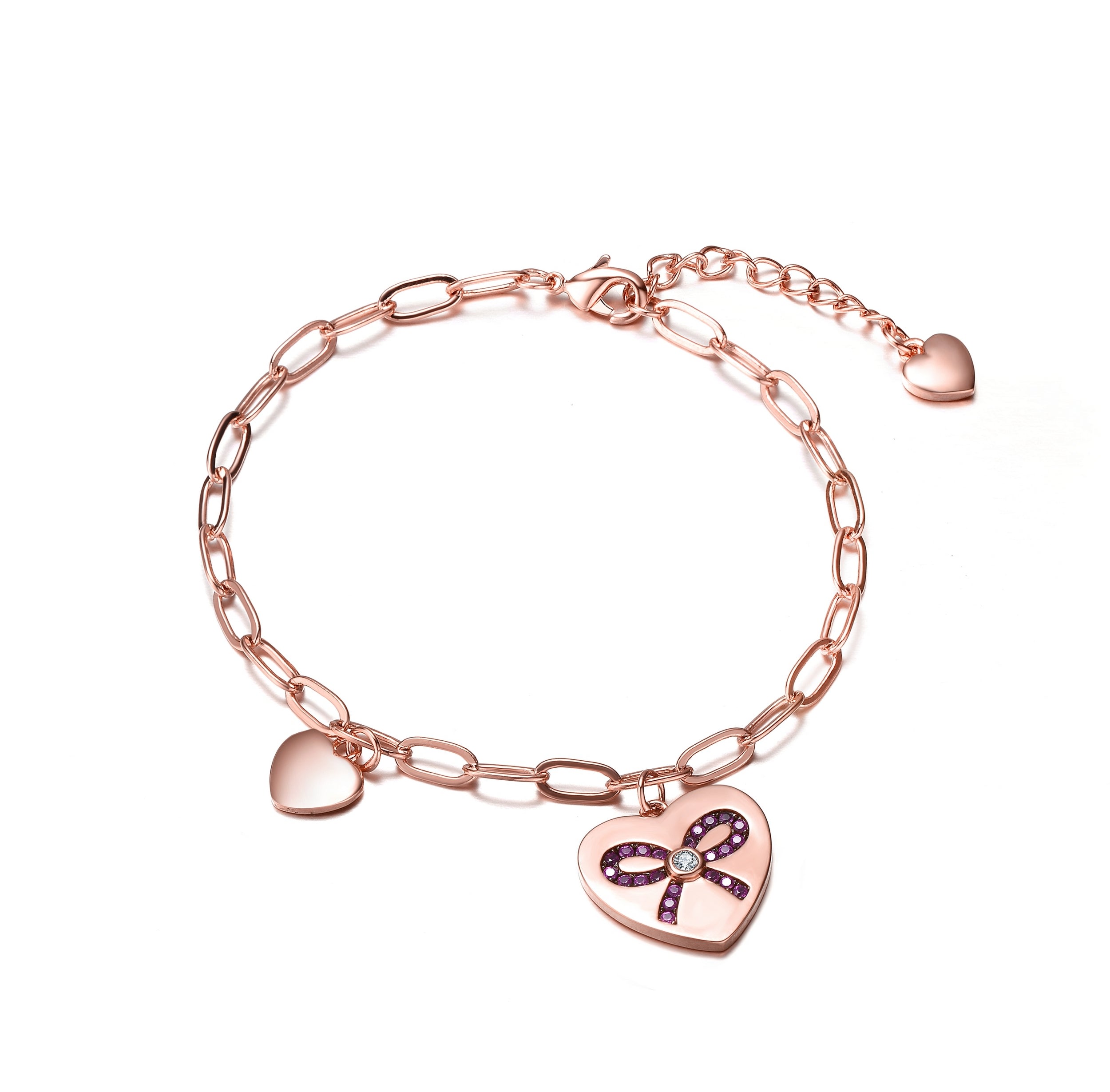 Women’s Rose Gold / Red Rachel Glauber Teen-Young Adults Rose Gold Plated With Heart Charms Adjustable Bracelet Genevive Jewelry