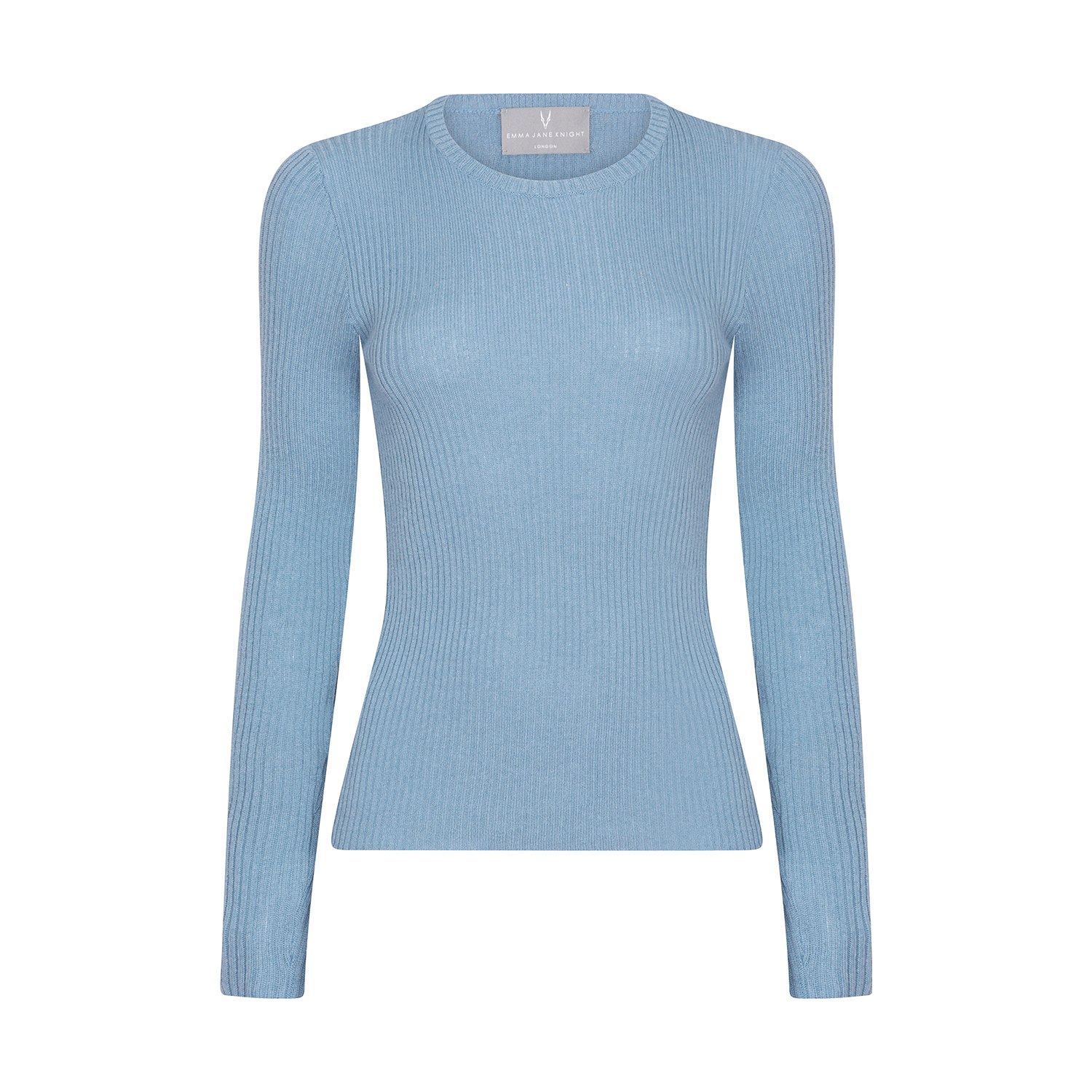 Women’s Blue Juno Cashmere Rib Crew Neck Medium Emma Jane Knight