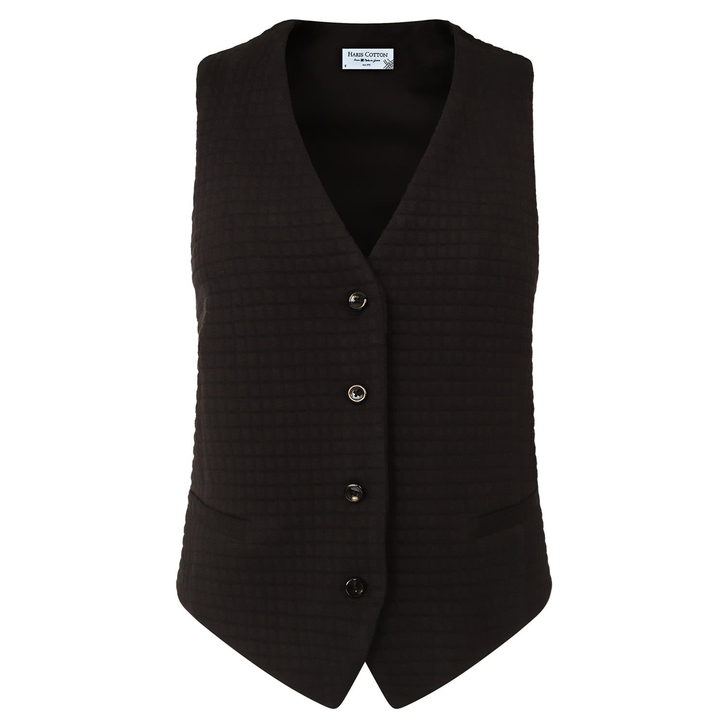 Women’s Black Quilted Button Front Crop Vest Blazer Large Haris Cotton