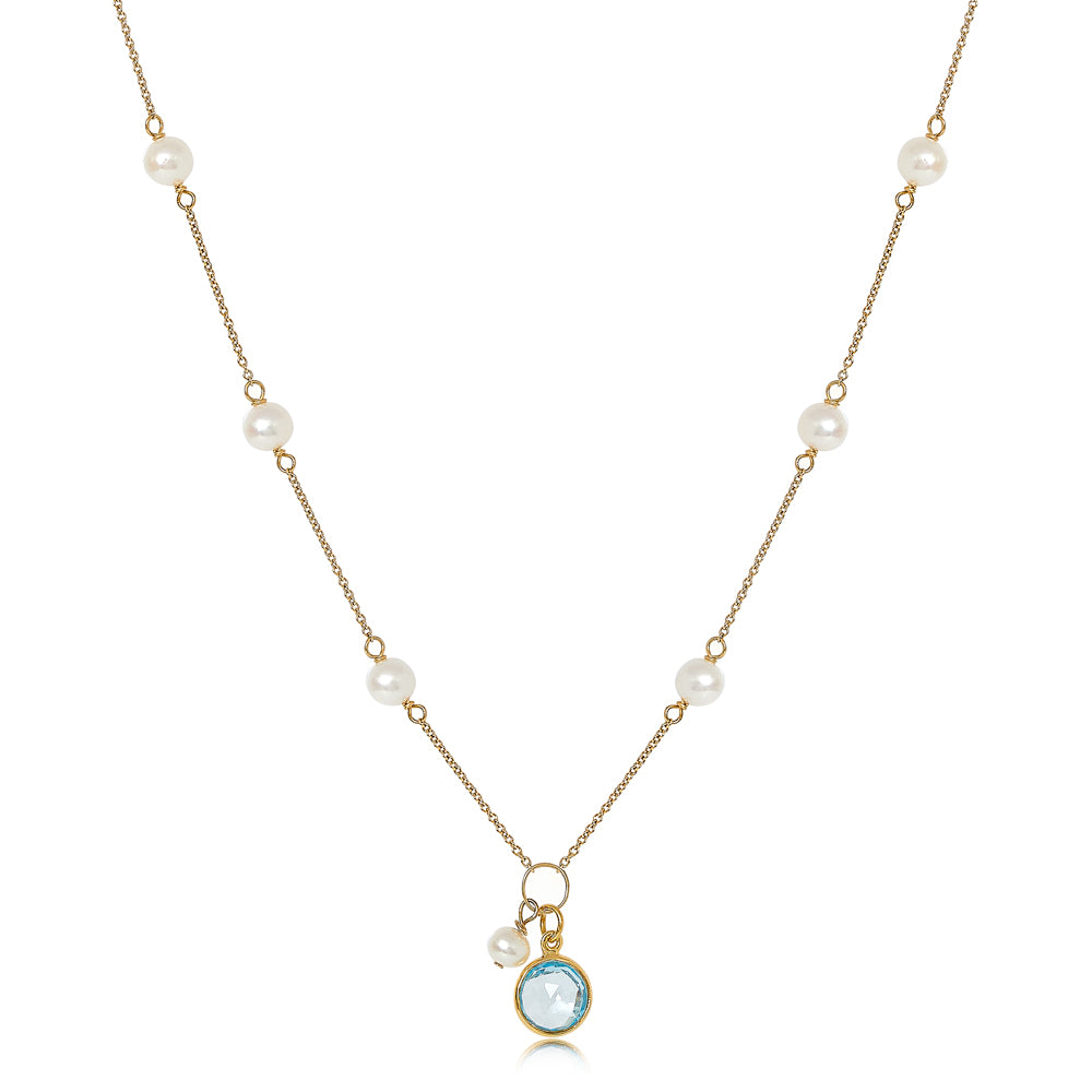 Women’s Gold / Blue Nova Fine Chain Necklace With Cultured Freshwater Pearls & Blue Topaz Drop Pearls of the Orient Online