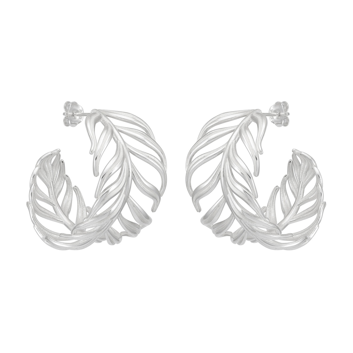 Women’s Silver Statement Angel Feather Hoops Dower & Hall