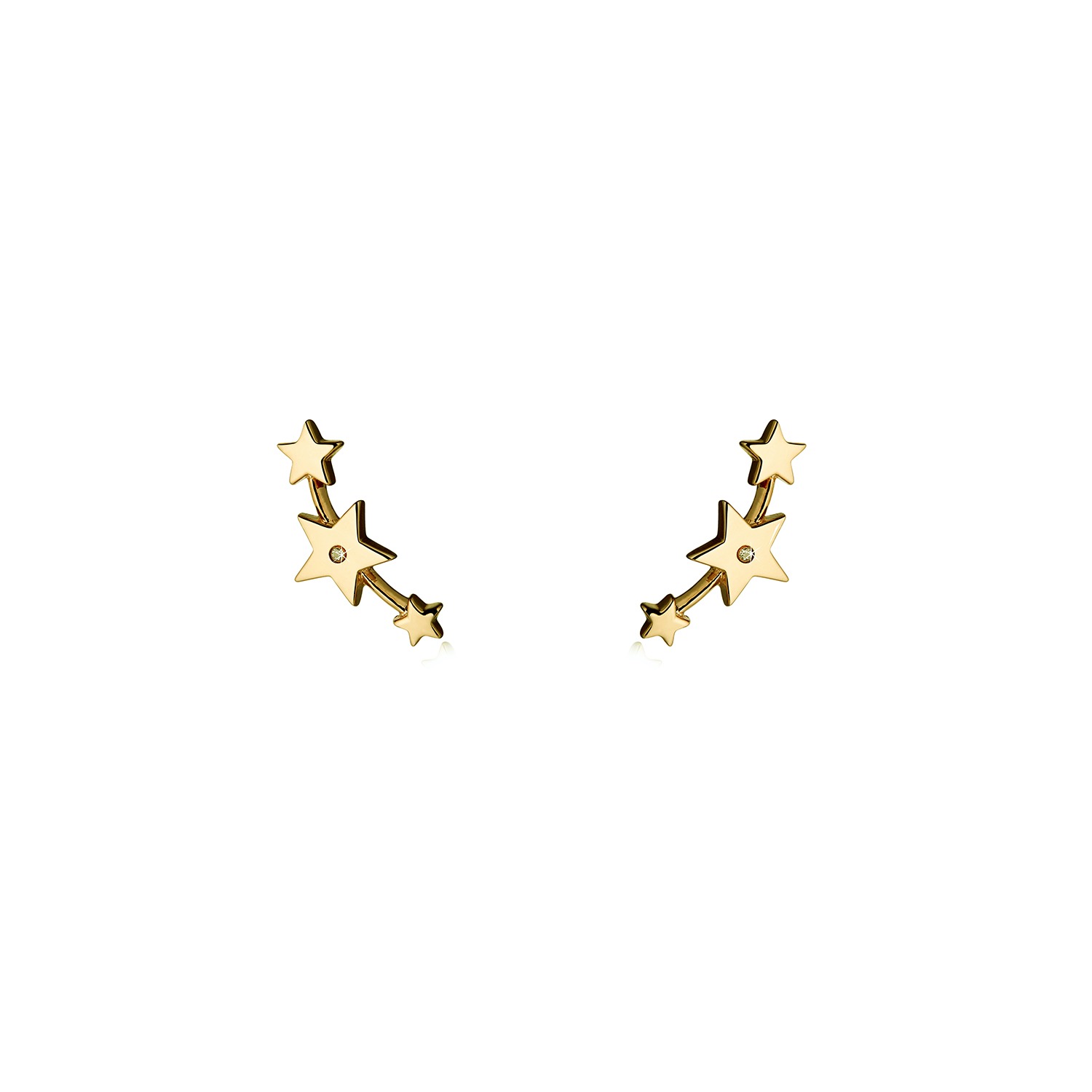 Women’s Yellow Gold Vermeil & Diamond Celetsial Star Stud Earrings Steff Jewellery