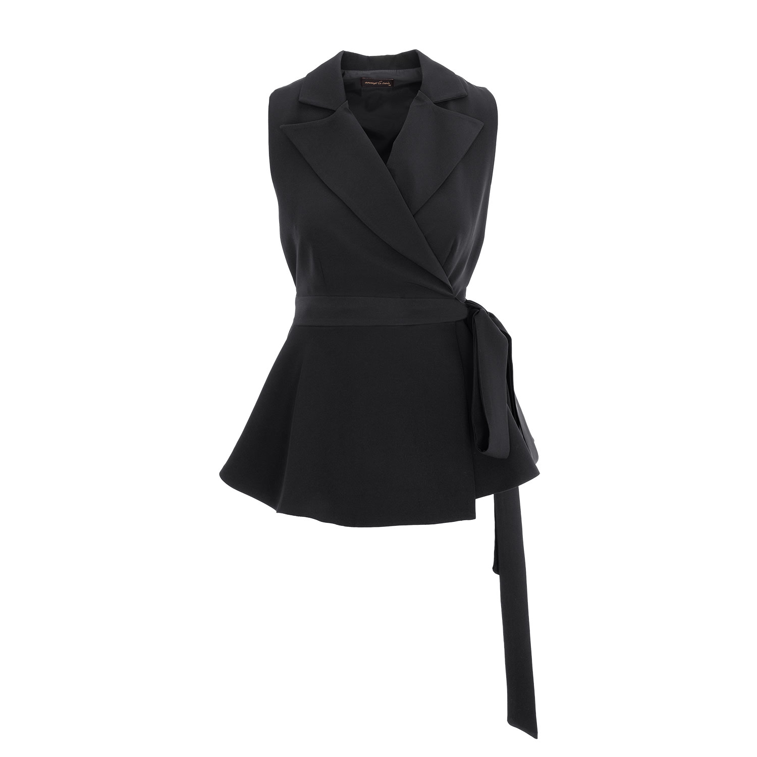 Women’s Black Sleeveless Wrap Peplum Lapel Neck Vest S/M Concept a Trois