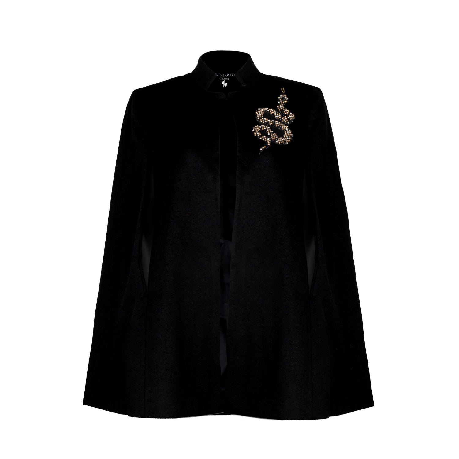 Women’s Laines Couture Wool Blend Cape With Embellished Black Snake - Black L/Xl Laines London