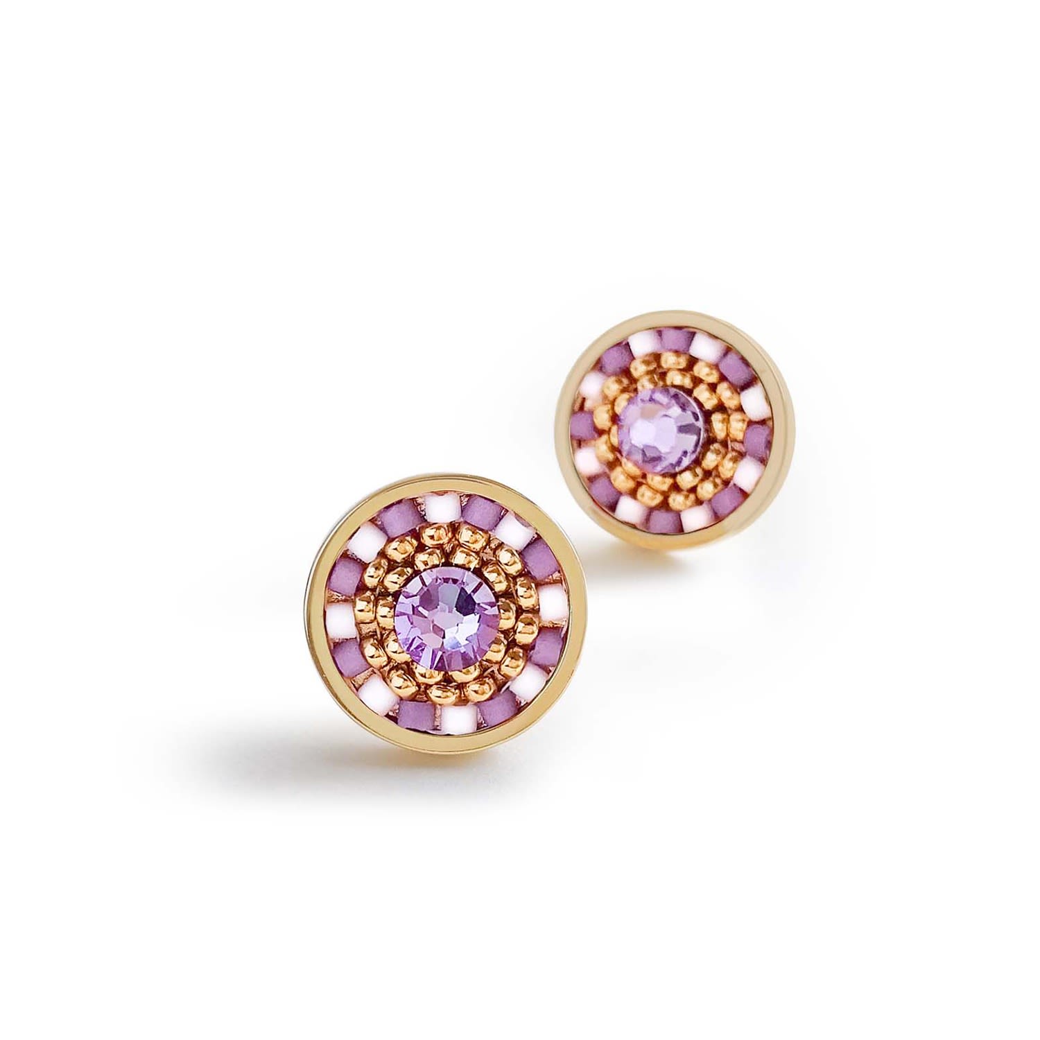 Women’s White / Pink / Purple Striped Medallion Stud Earrings - Heather Eden + Elie