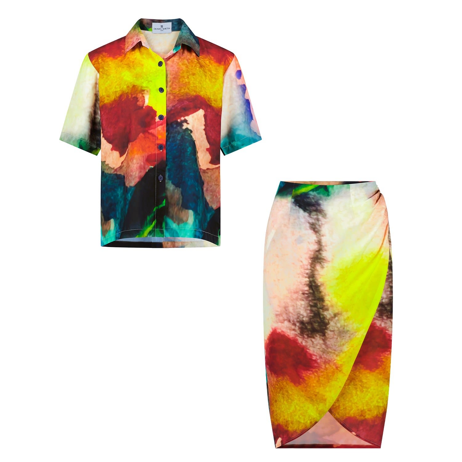 Enigma Abstract Print Shirt & Skirt - Multicolor M/L Dhara Sheth Dubai