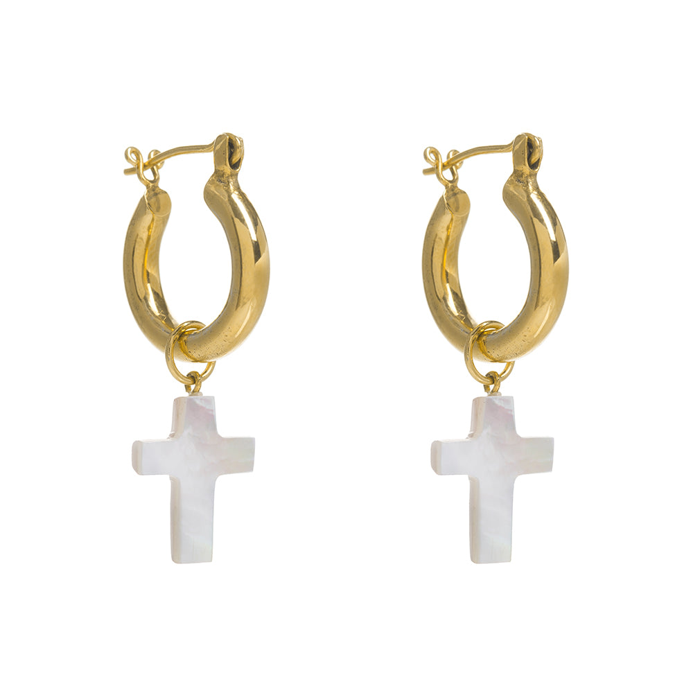 Women’s Gold / White Gold Mini Hoops With Detachable Cross Charms Freya Rose