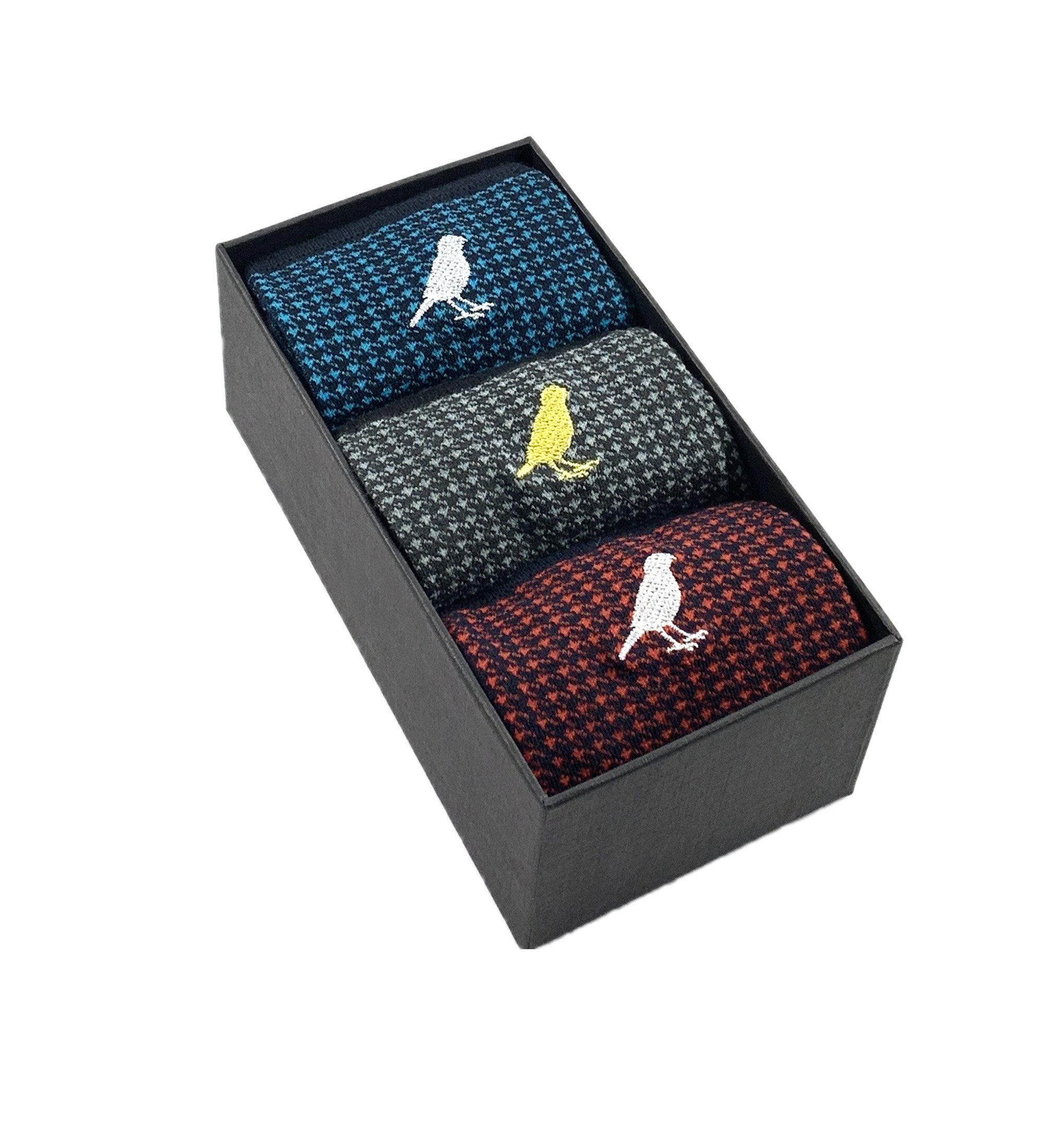 Men’s Blue / Grey / Red Houndstooth 3 Pair Box One Size Whalley Finch