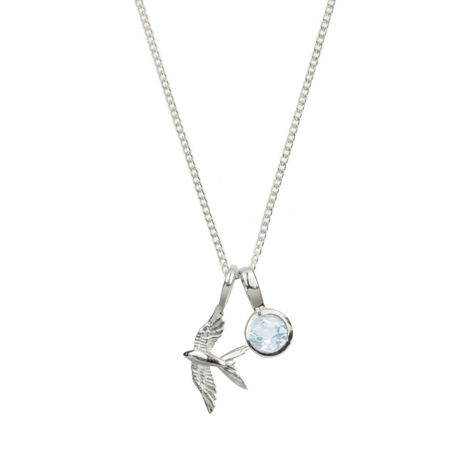 Women’s Blue / Silver Swallow In Flight Silver Necklace With Blue Topaz Birthstone Charm Charlotte’s Web Jewellery