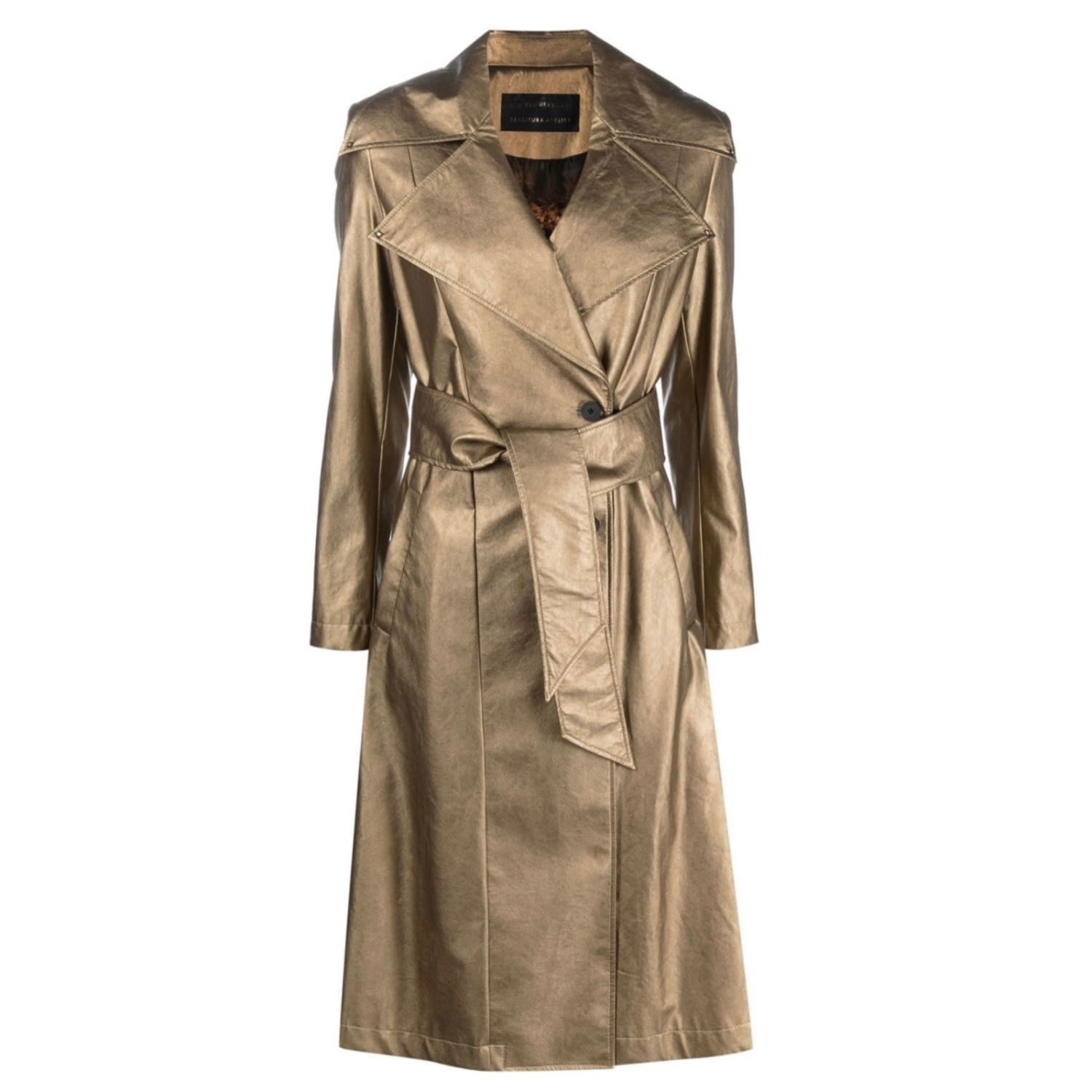 Women’s Gold / Black / Brown Gold Vegan Leather Trench Coat Extra Small Tessitura