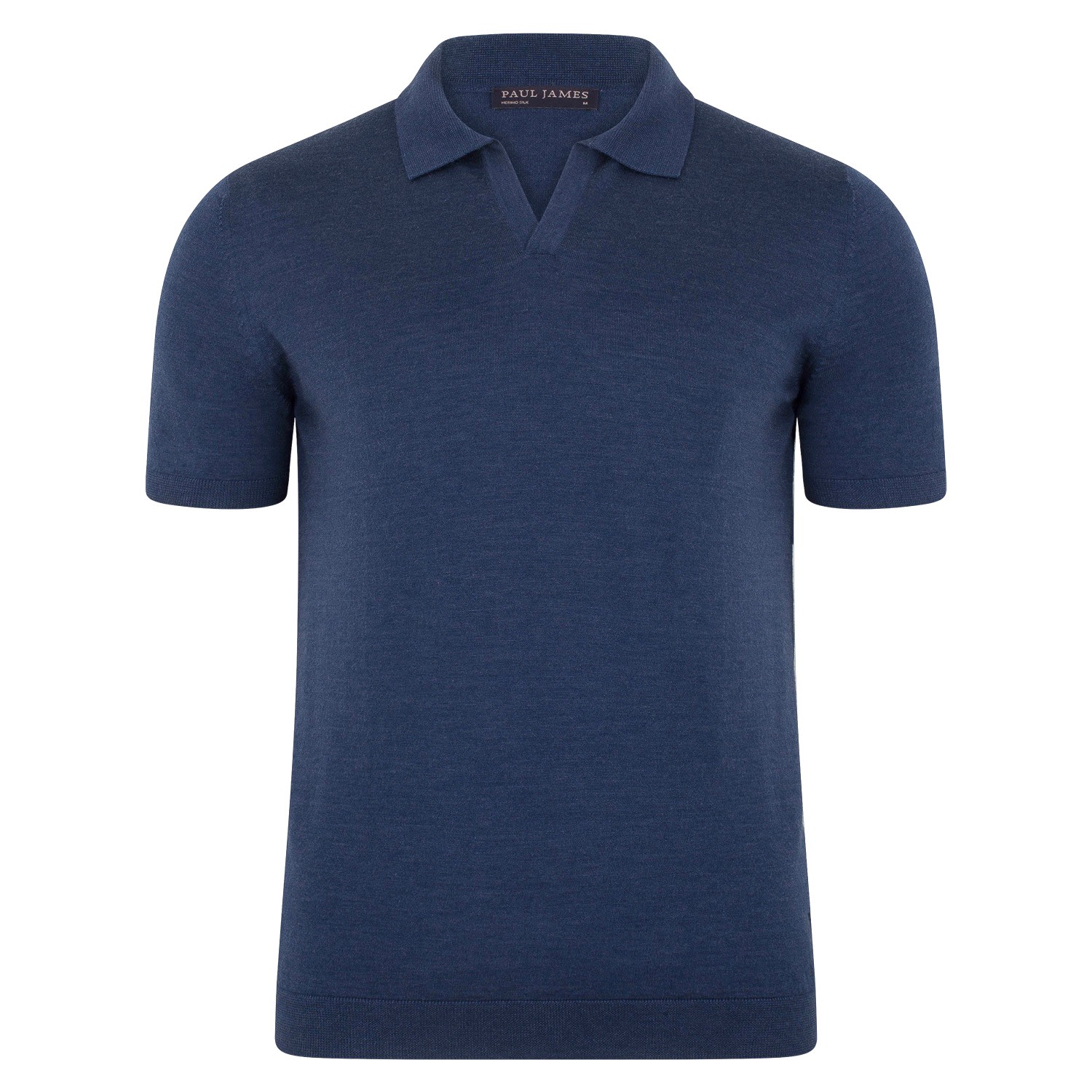 Mens Superfine Leonardo Merino Silk Buttonless Polo Shirt - Slate Blue Medium Paul James Knitwear