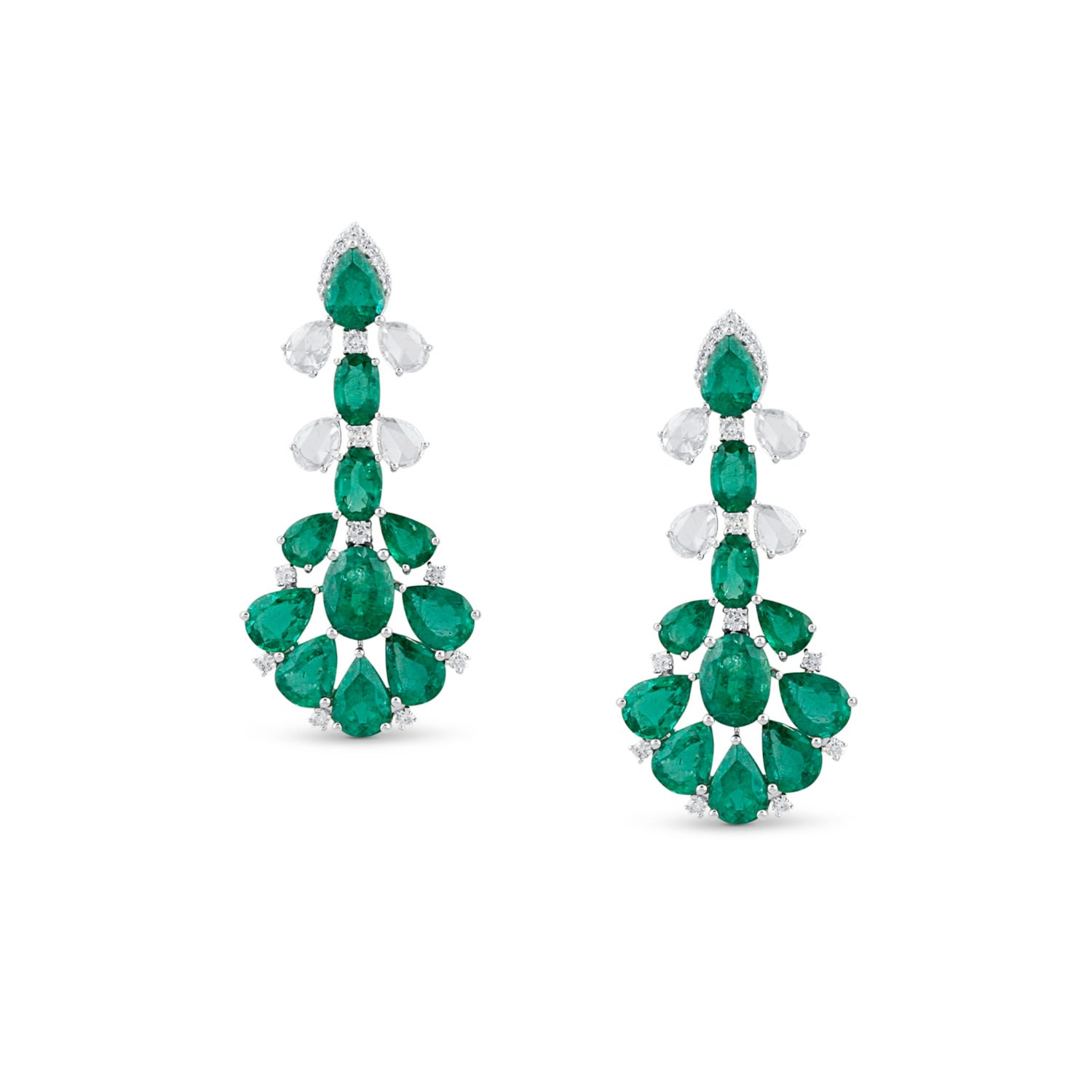 Women’s Emerald Pear Shape & Oval And Diamond Earring In 18K White Gold Tresor Collection