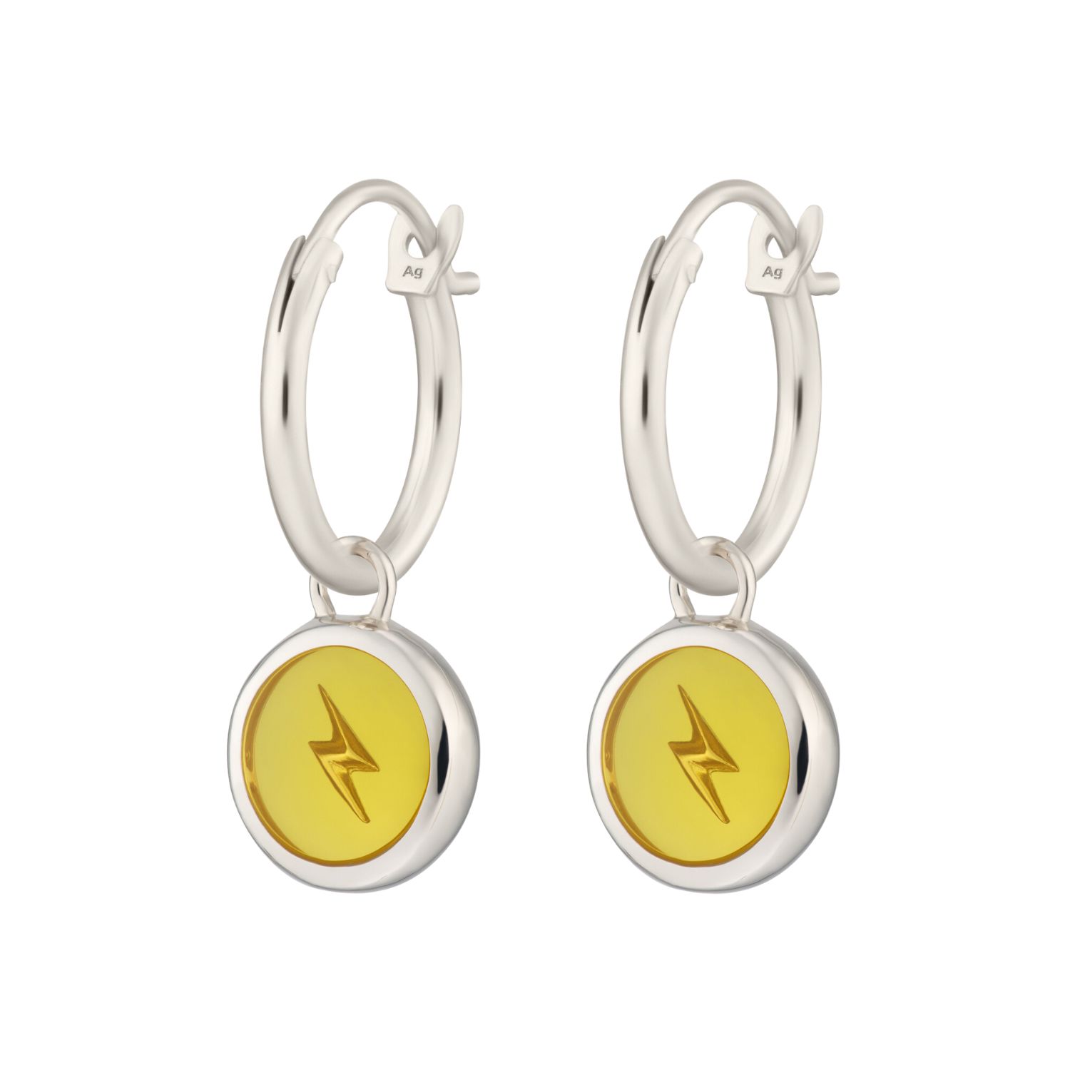 Women’s Silver / Yellow / Orange Sterling Silver Yellow Lightning Resin Charm Hoop Earrings Lily Charmed