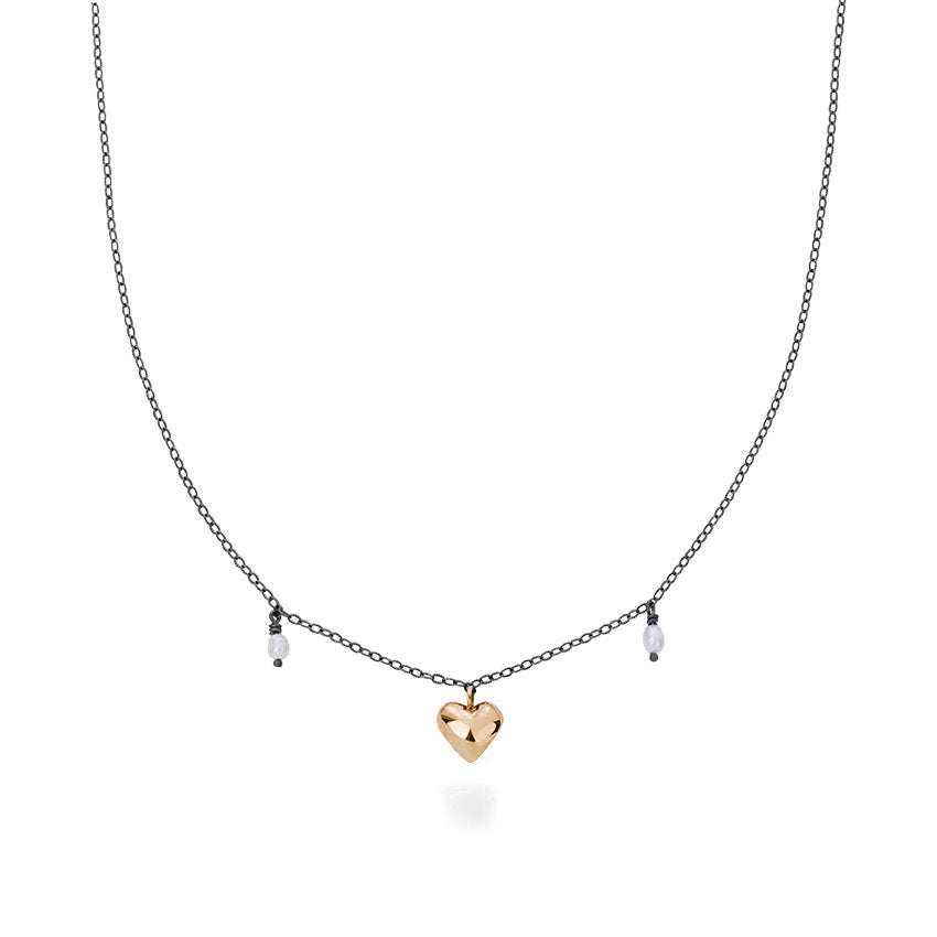 Women’s Gold / Silver Milagros - Necklace - Big Gold Heart With Pearls Orrifinn Jewels