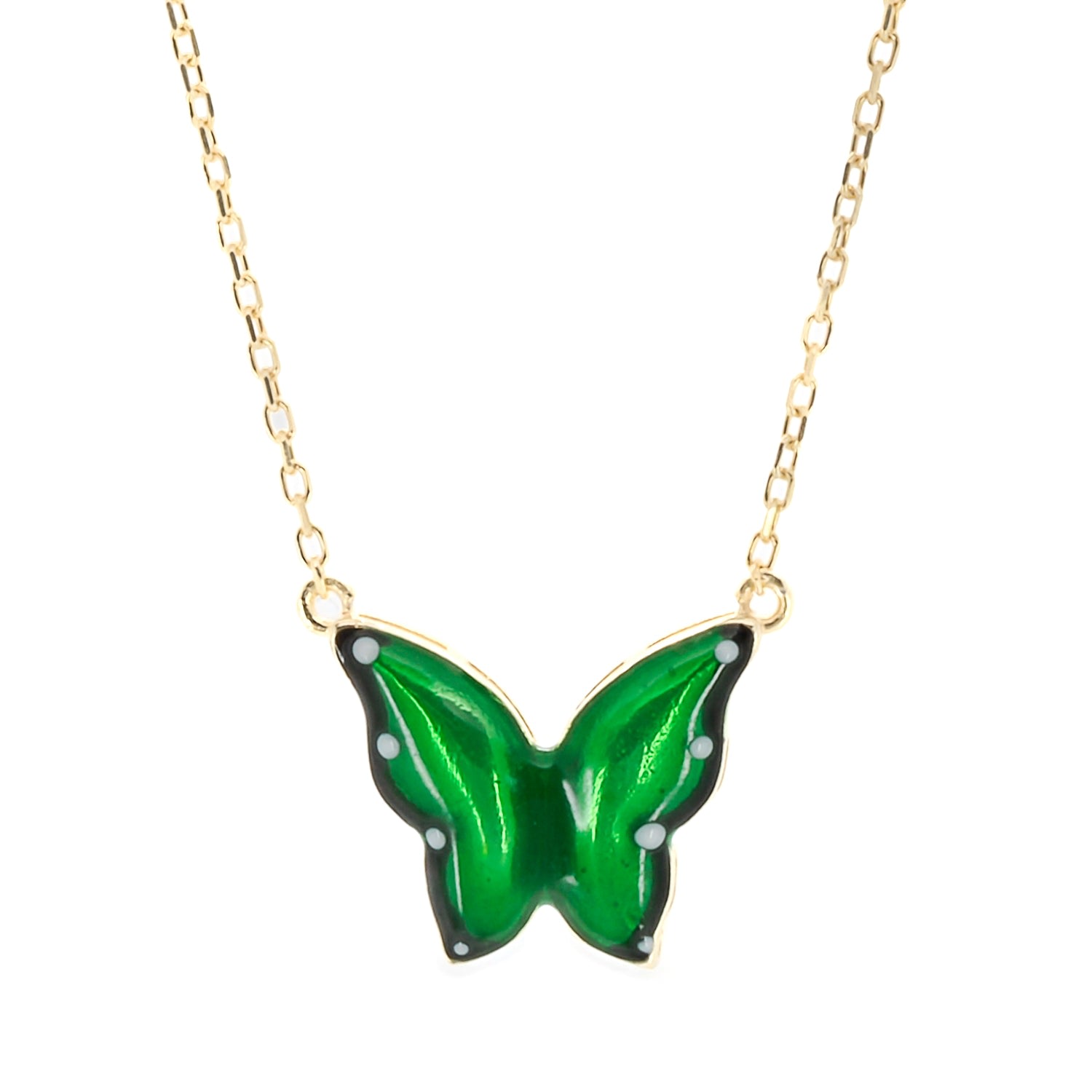 Women’s Gold / White Gold Abundance Green Enamel Butterfly Necklace Ebru Jewelry