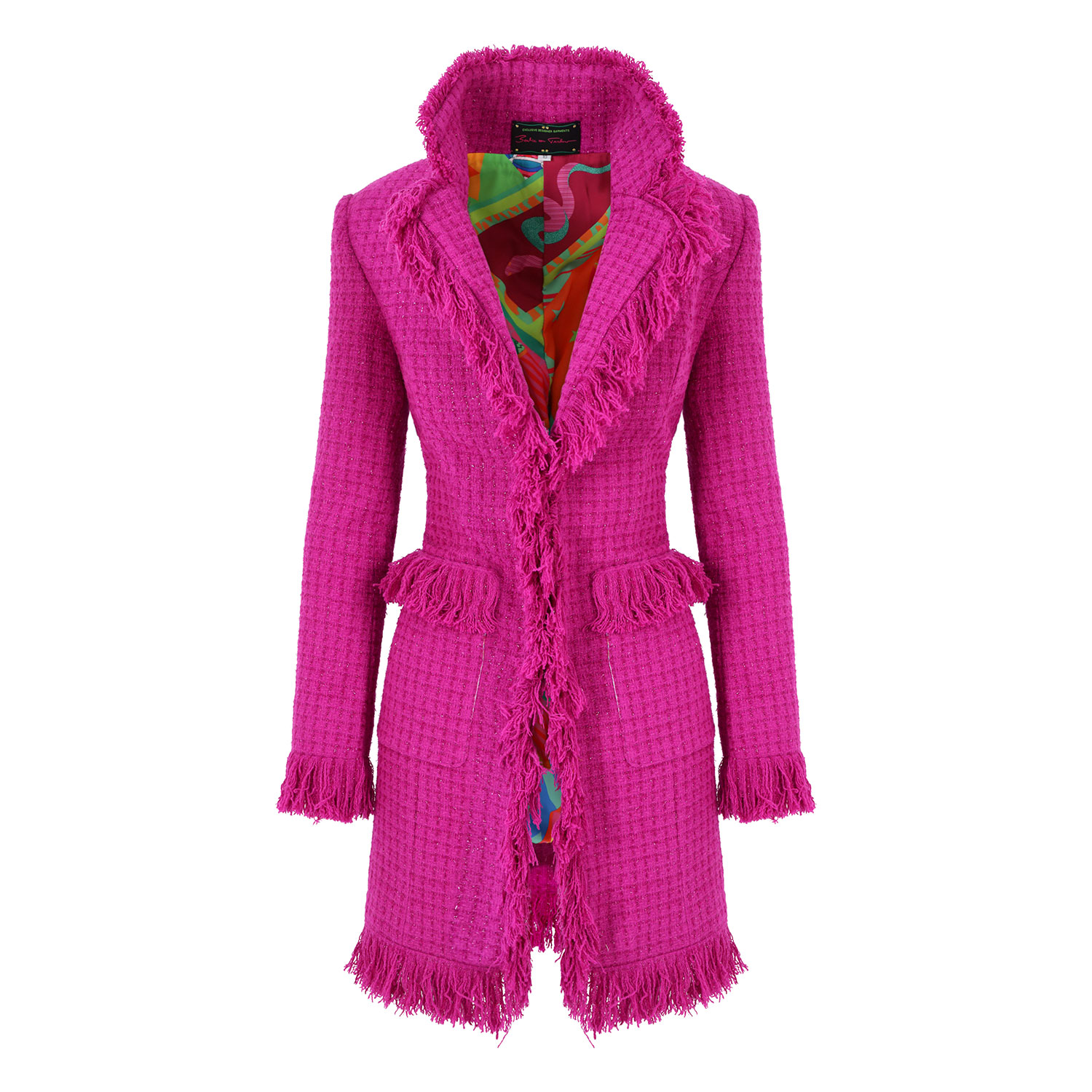 Women’s Pink / Purple Magenta Fringed Tweed Lacy Coat XXXL Beatrice Von Tresckow