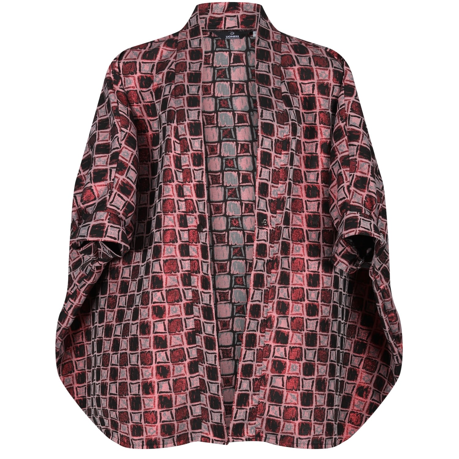 Women’s Red Checkered Short Kimono Jacket Extra Large Lioness by Tf