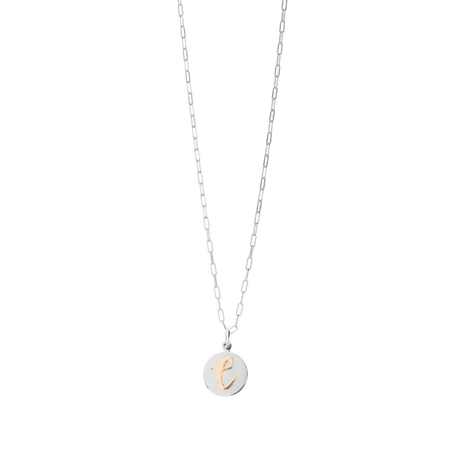 Women’s Recognised Sterling Silver E Alphabet Popon Pendant & Papeclip Chain Necklace