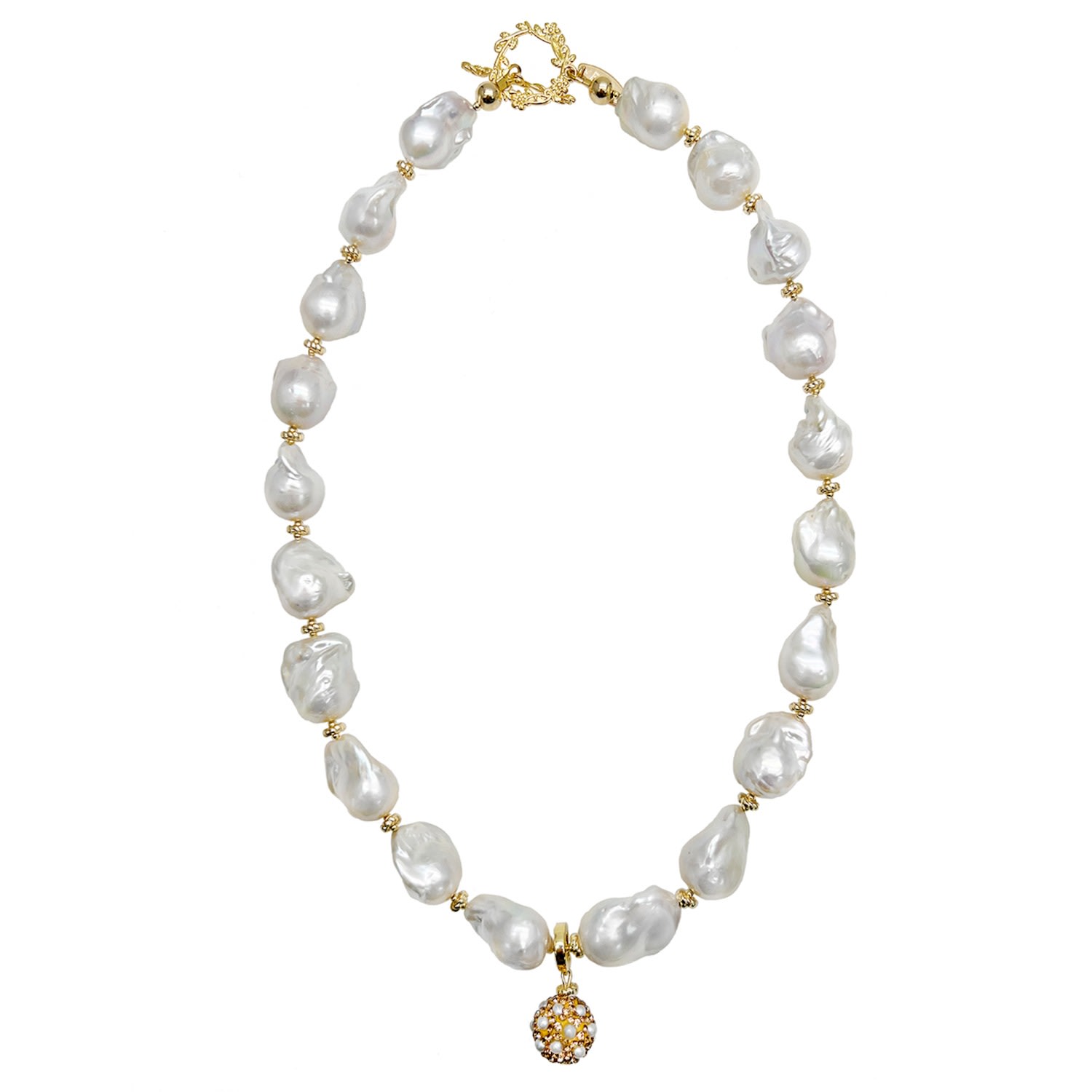 Women’s White Baroque Pearls With Removable Rhinestone Pendant Necklace Farra
