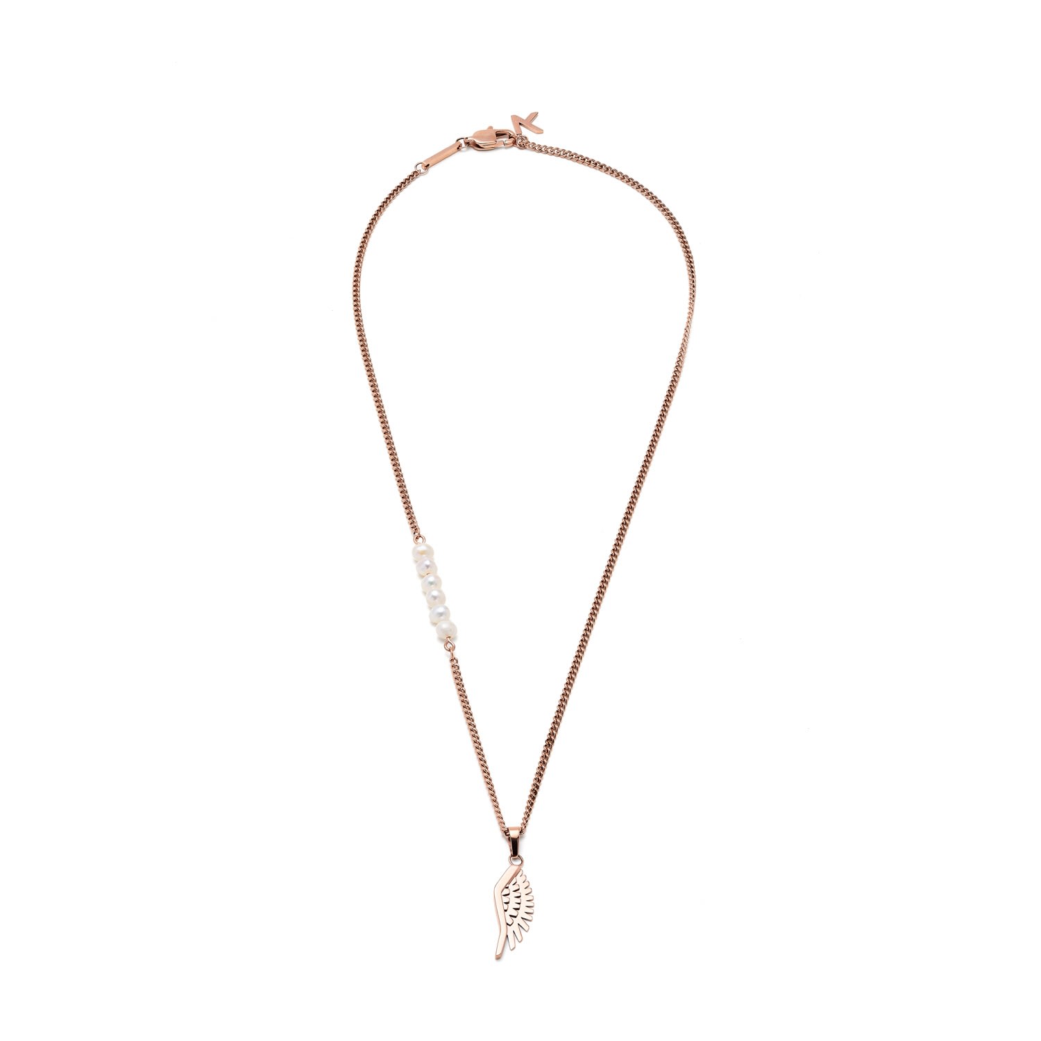 Women’s Duality Robot Wing Necklace - Rose Gold & White Pearl 470Mm Klasse14