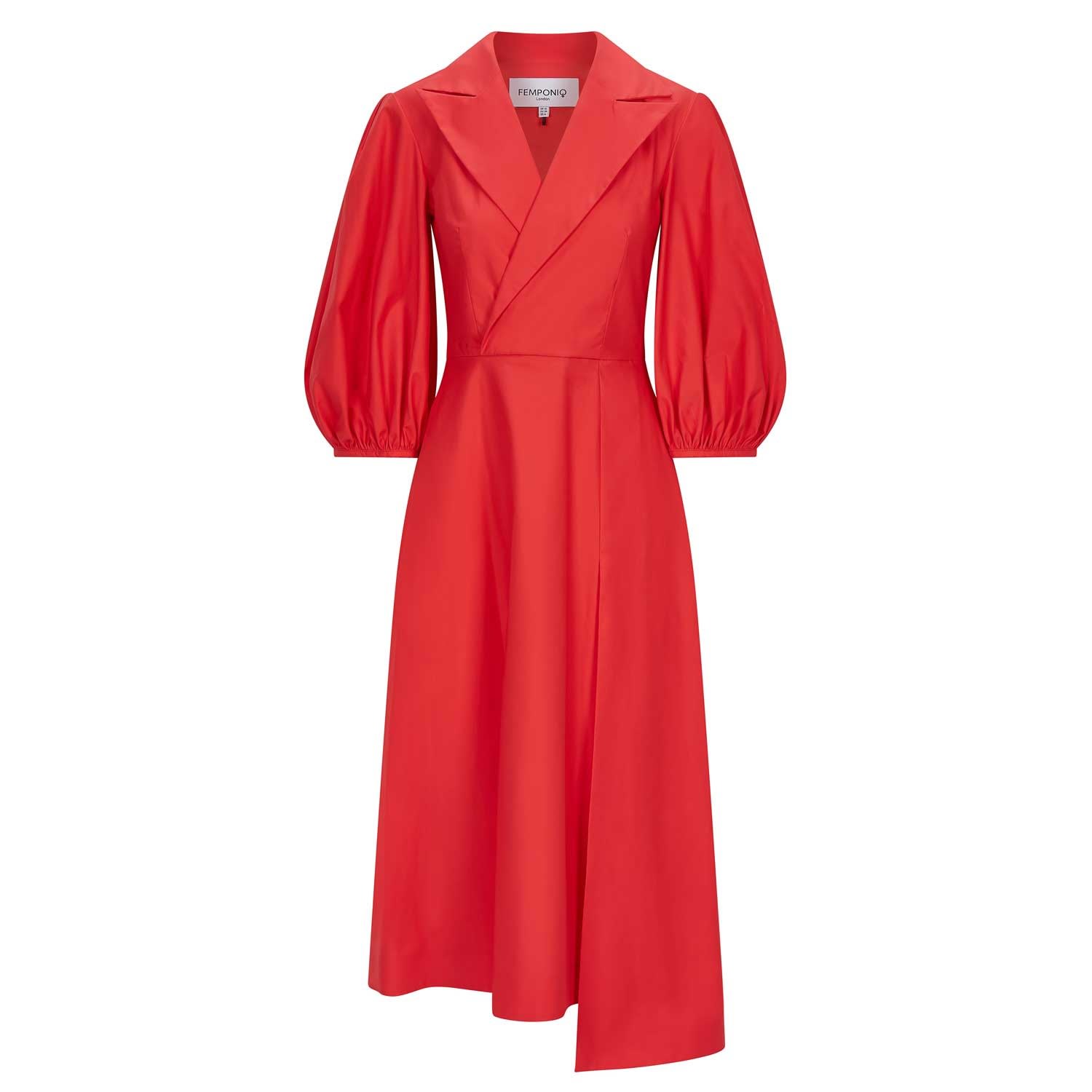 Women’s Wide Lapel Asymmetric Cotton Dress - Red Medium Femponiq