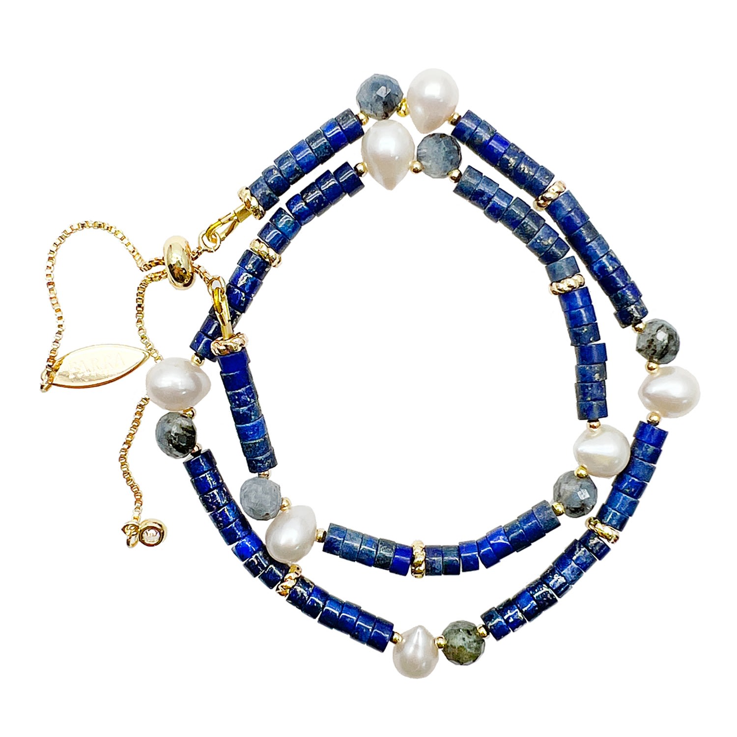 Women’s Blue Lapis With Teardrop Freshwater Pearls Double Layers Bracelet Farra